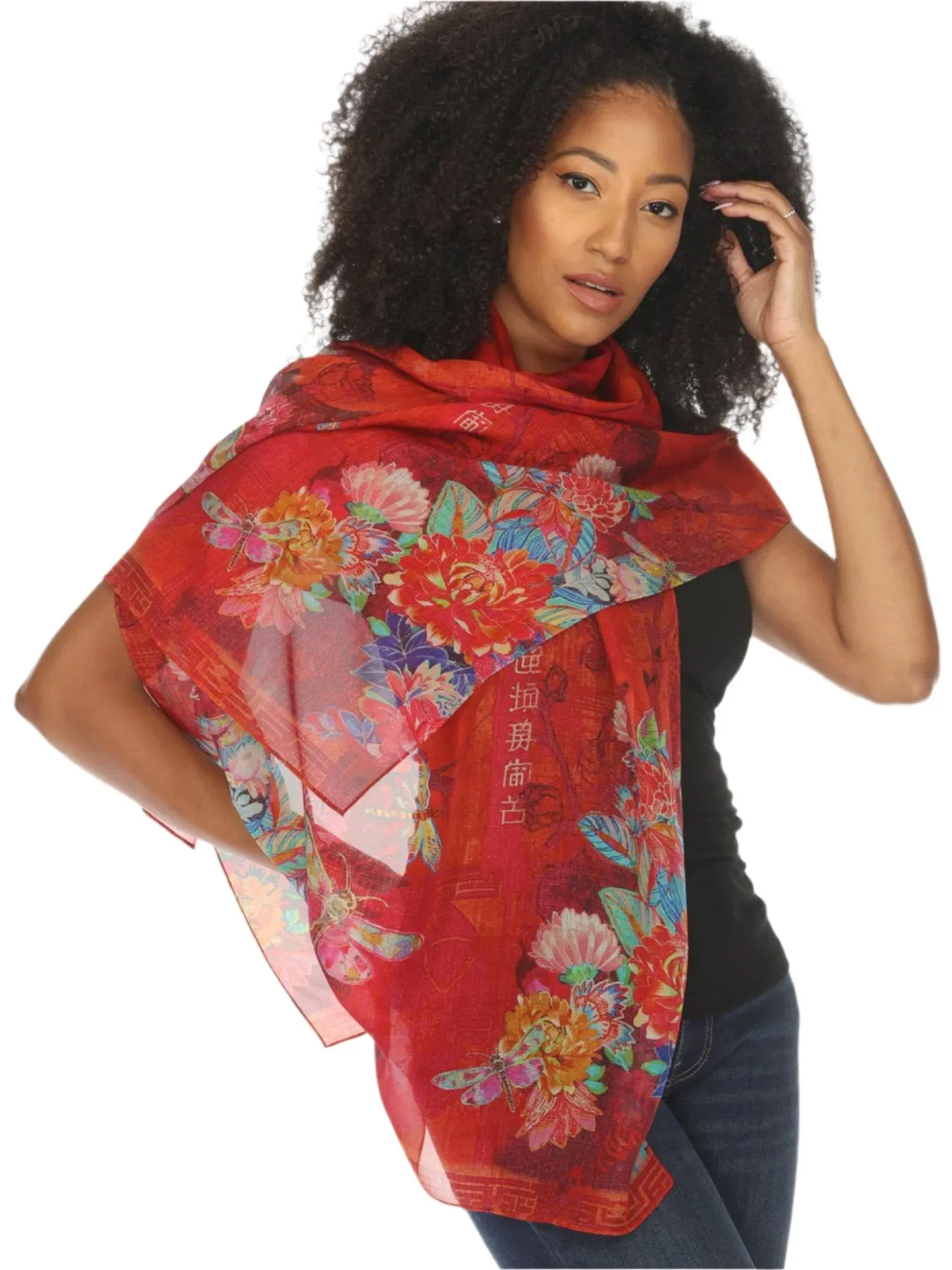 Citron Dragonfly Silk Scarf in Red - ScarfDAC