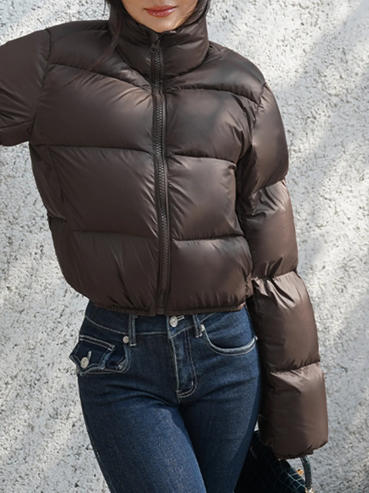 Cocoa Bean Stand Trendy Collar Quilted Puffer Coat