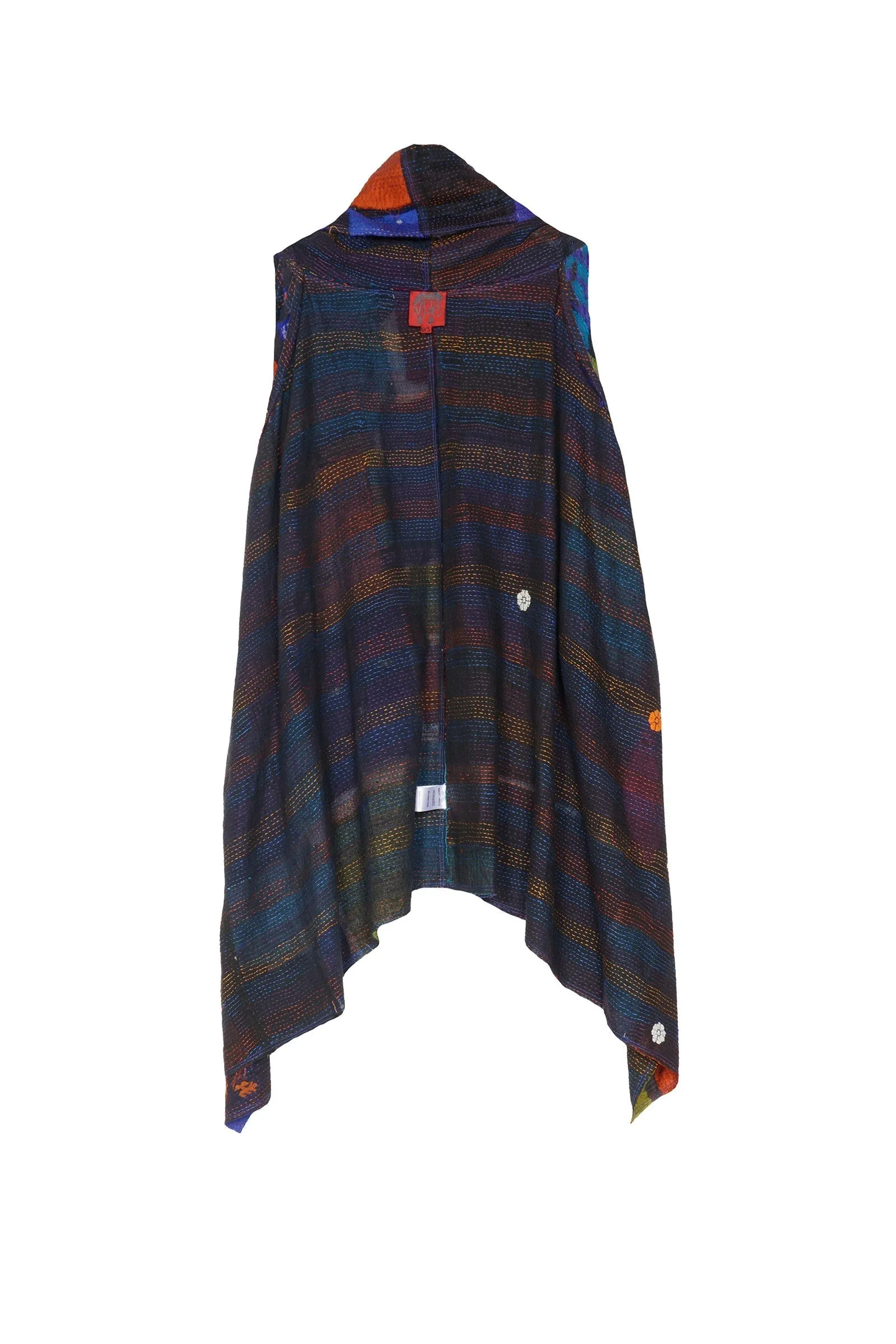 COLOR BLOCK PATCH KANTHA SHAWL VEST - cb2219-mlt -