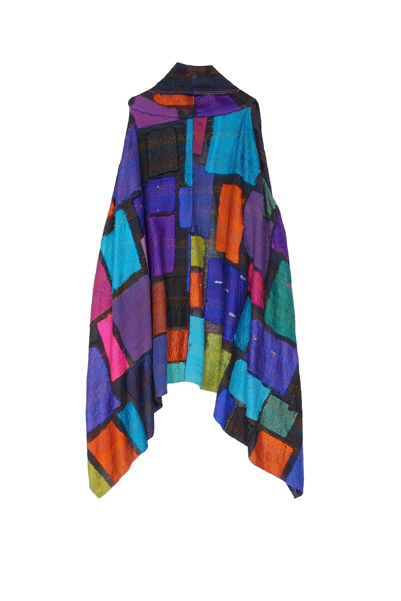 COLOR BLOCK PATCH KANTHA SHAWL VEST - cb2219-mlt -