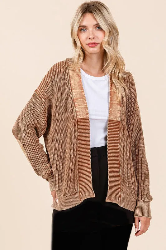 Contrast Mineral Wash Elbow Patch Cardigans - 2 Colors!