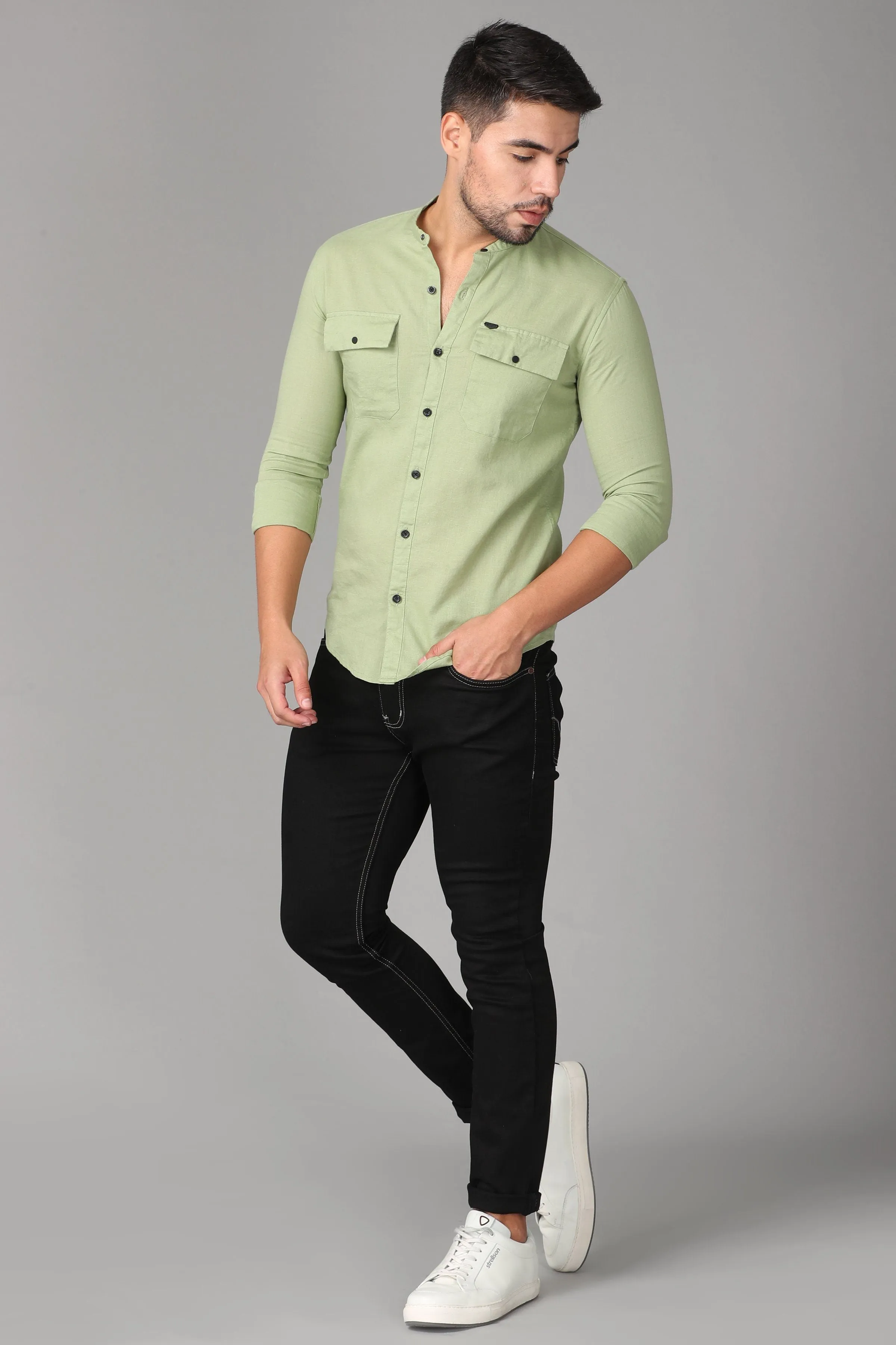 Deep Light Green linen Plain Shirt