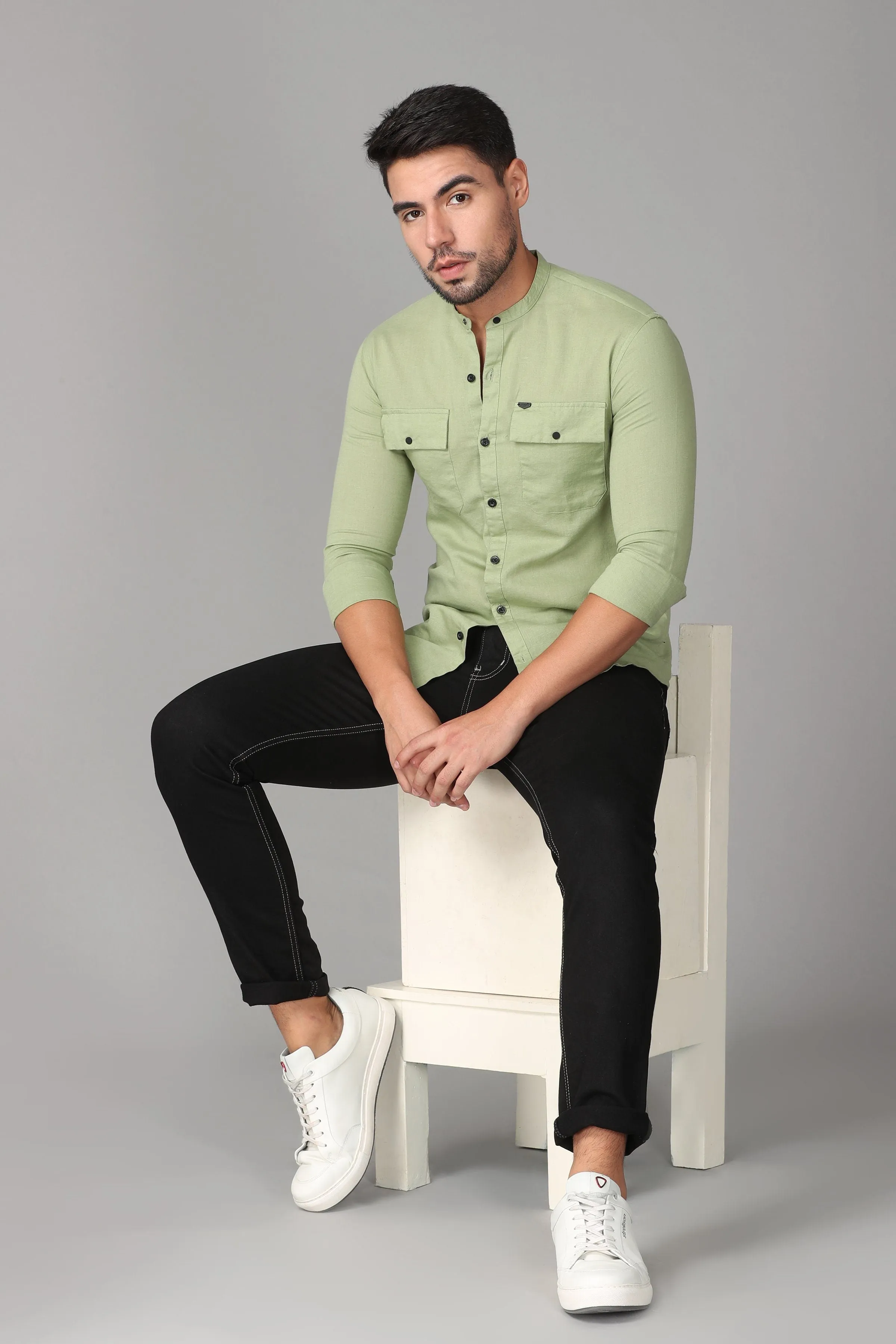 Deep Light Green linen Plain Shirt