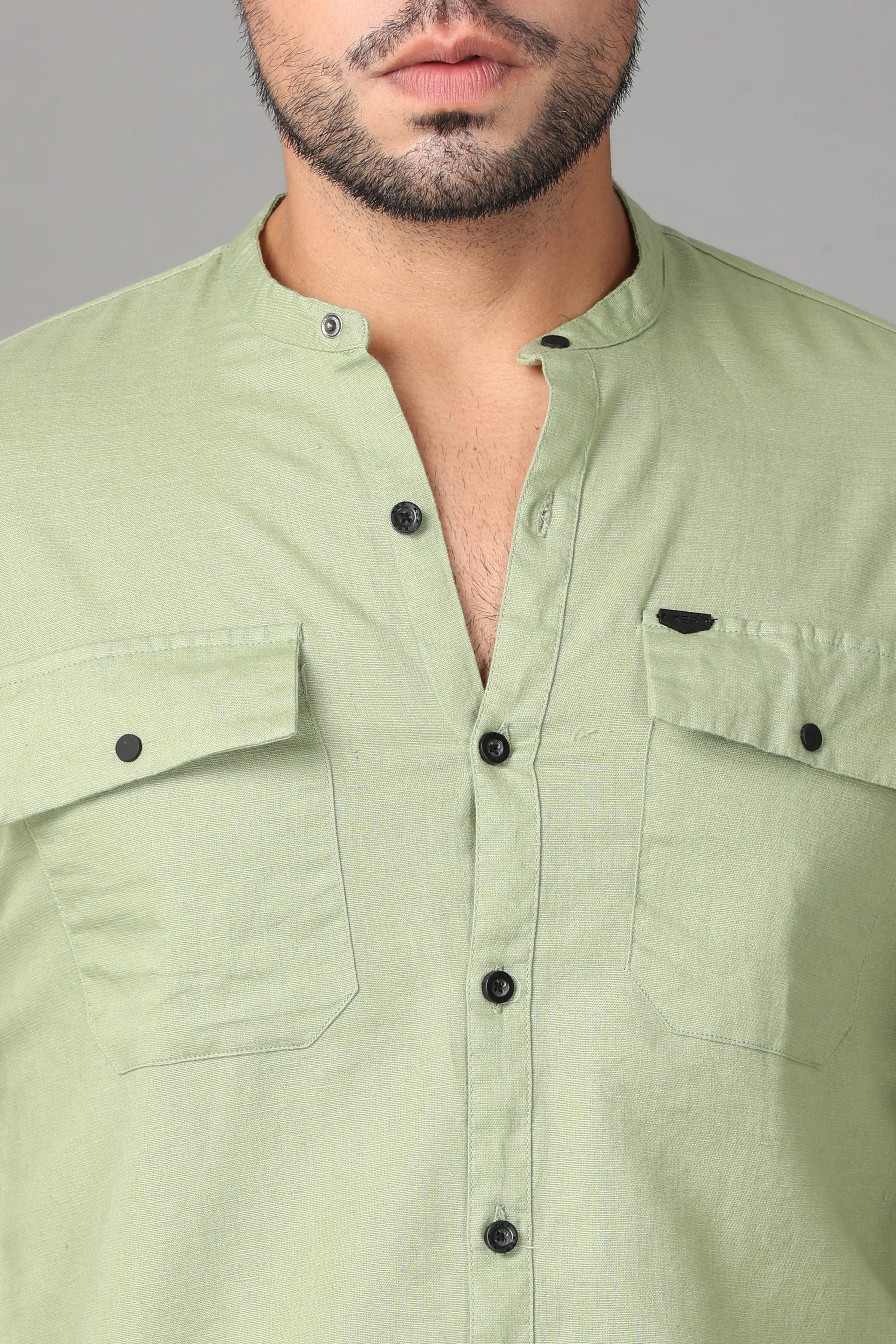 Deep Light Green linen Plain Shirt