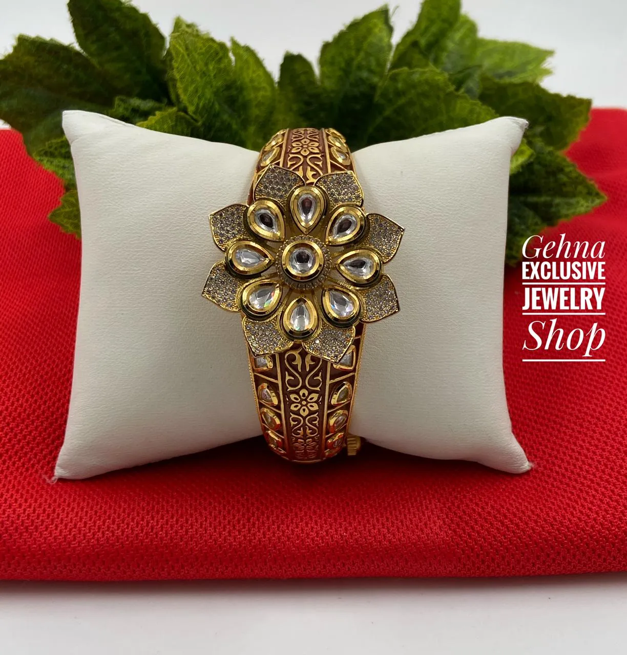 Designer Geru Polish Kundan Bracelet For Woman By Gehna Shop