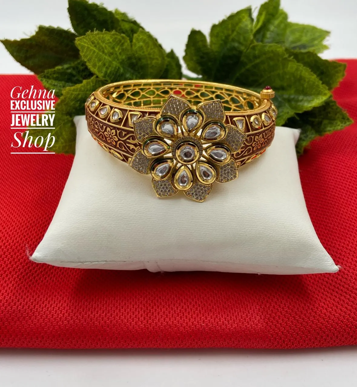 Designer Geru Polish Kundan Bracelet For Woman By Gehna Shop