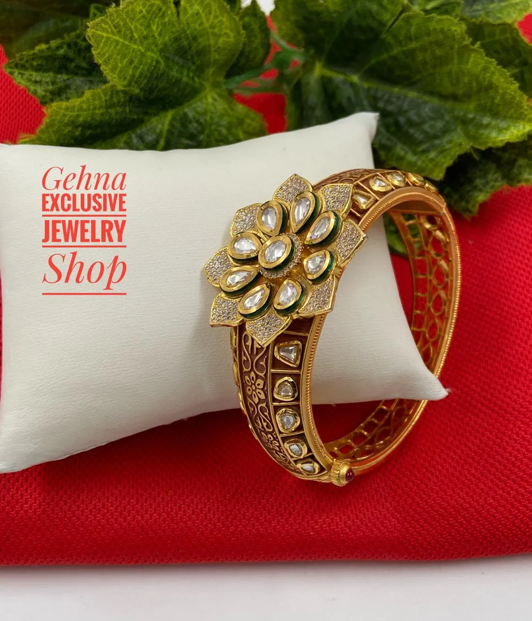 Designer Geru Polish Kundan Bracelet For Woman By Gehna Shop