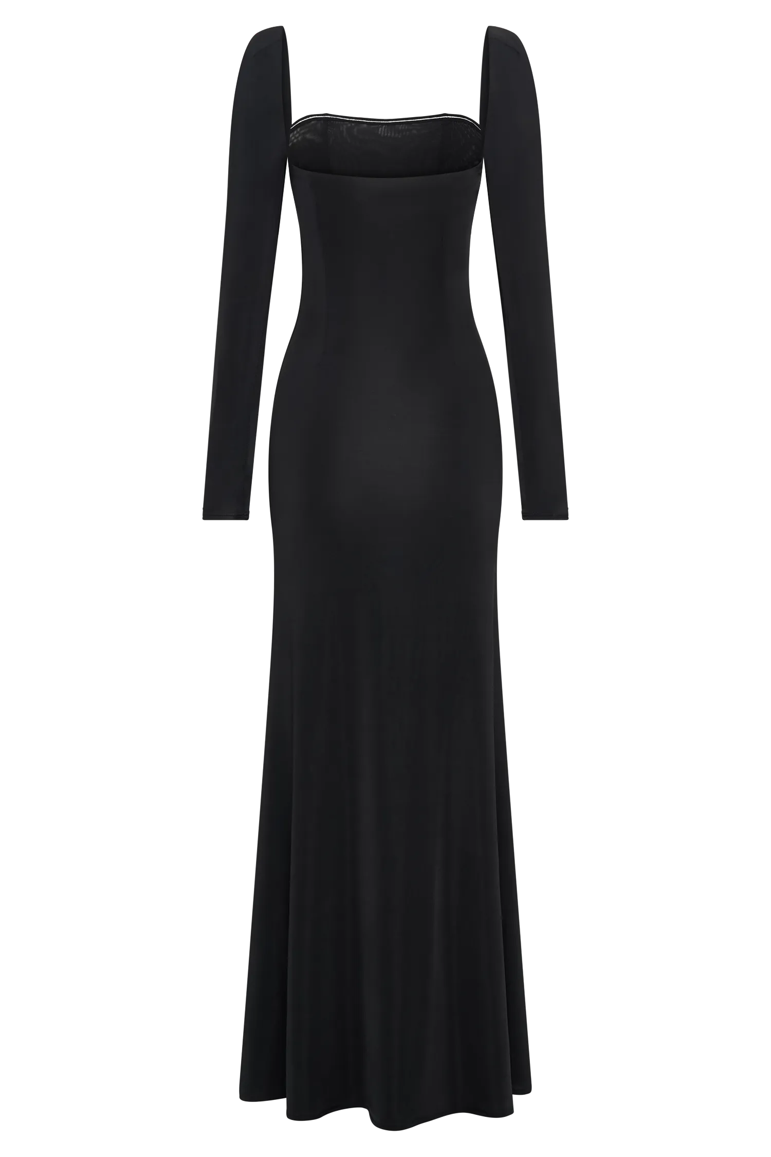 Desirie Slinky Long Sleeve Maxi Dress With Split - Black