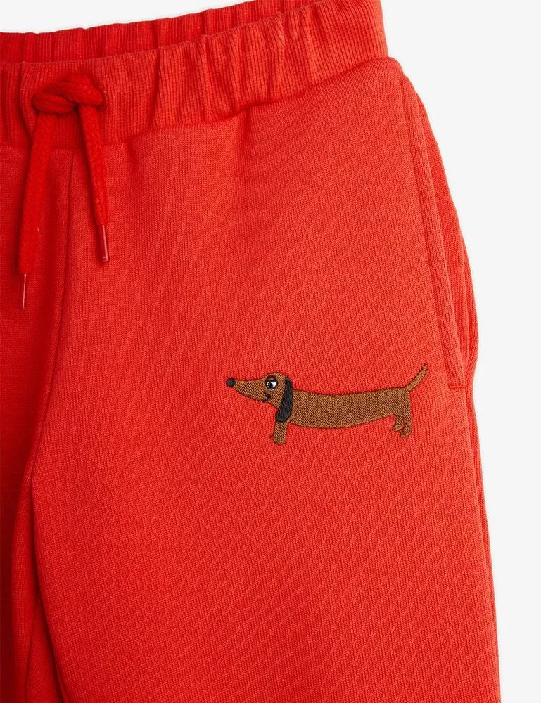 Dog Embroidered Sweatpants - Red