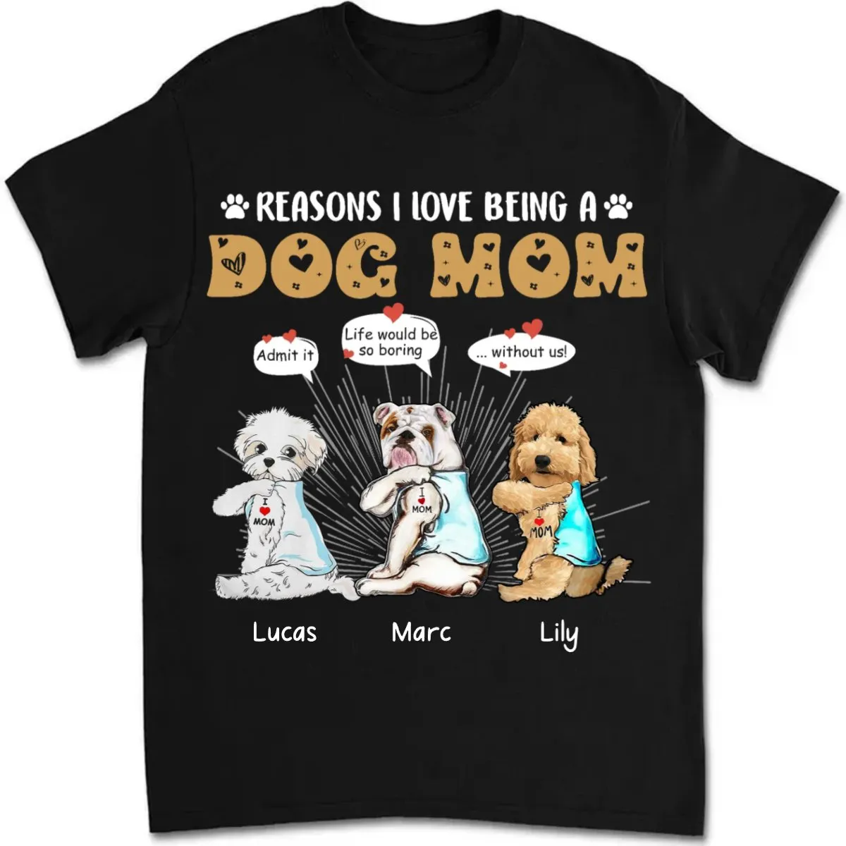 Dog Lovers - Reasons I Love Being A Dog Mom - Personalized Unisex T-shirt