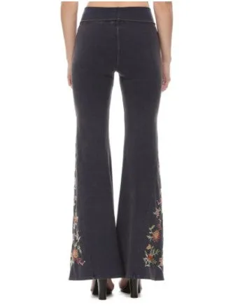 Embroidered Bell Bottom Yoga Pants