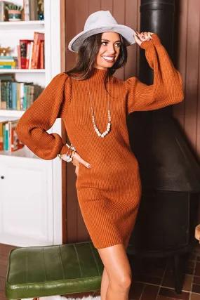 Fall In NYC Sweater Dress in Rust