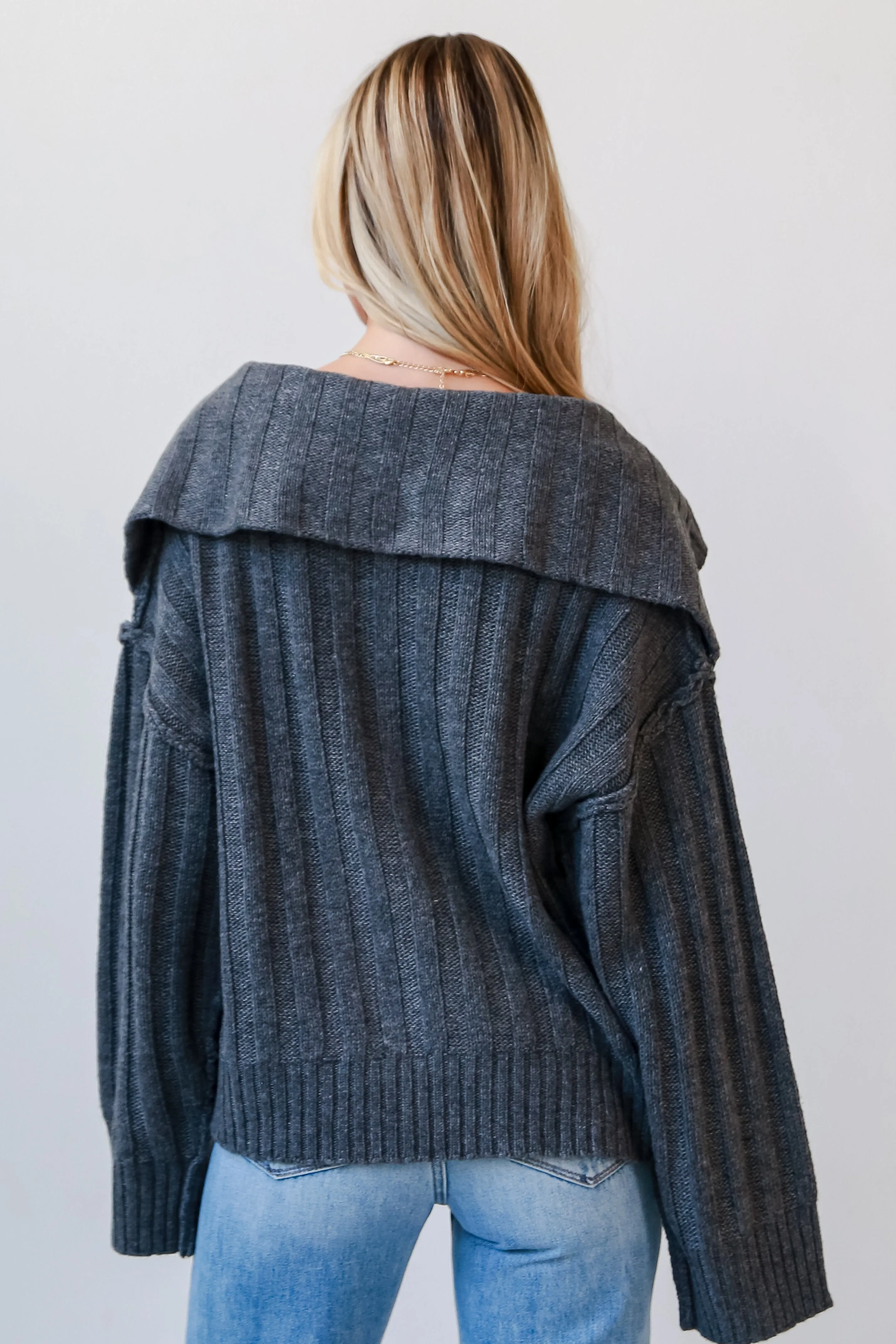 FINAL SALE - Bound For Coziness Charcoal Collared Sweater