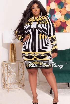 Final Sale Plus Size Long Sleeve Mock Neck Sweater Like BodyCon Dress in Black White and Yellow