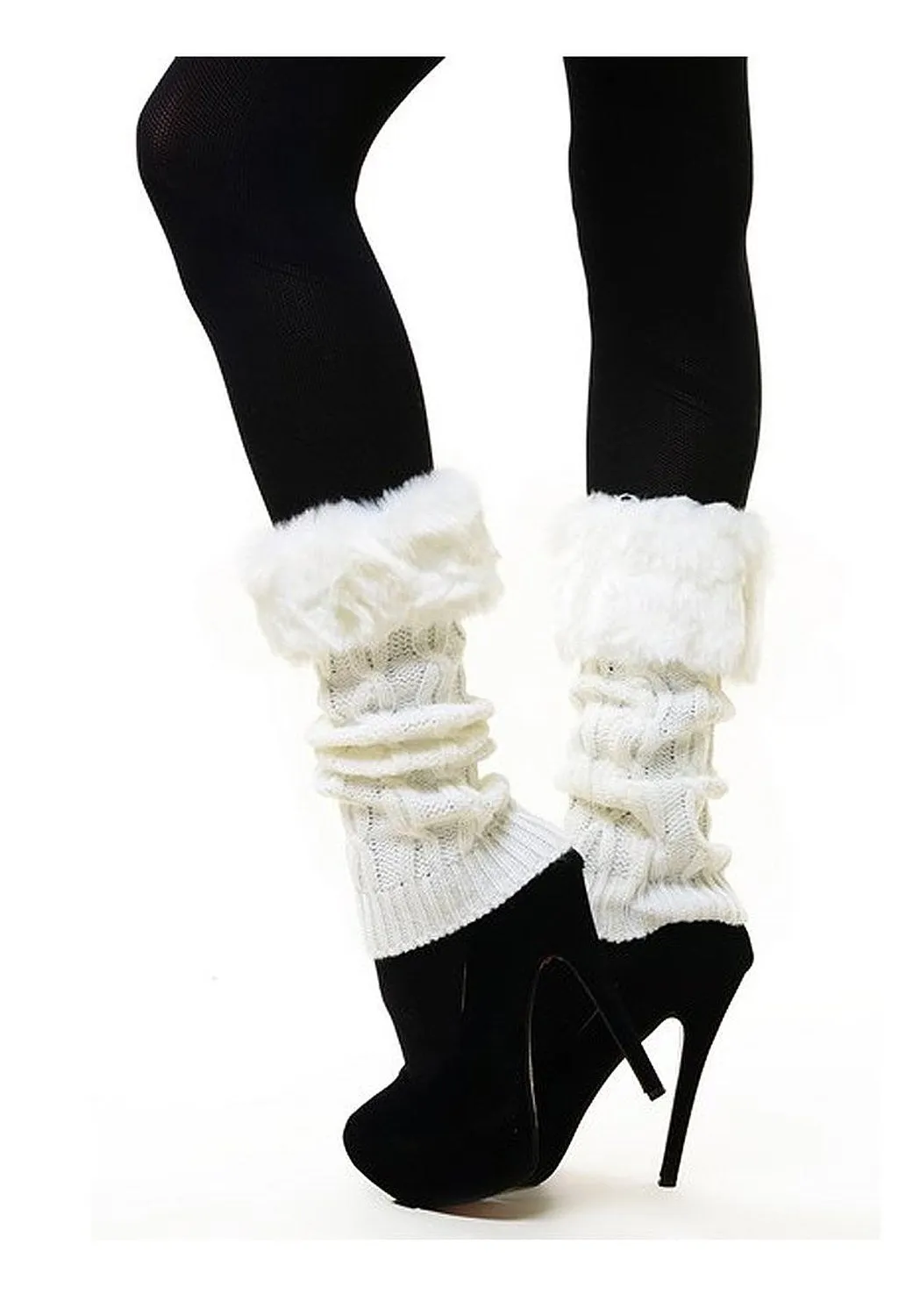 Fourever Funky Women's Faux Fur Raised Chain Link Sweater Leg Warmer