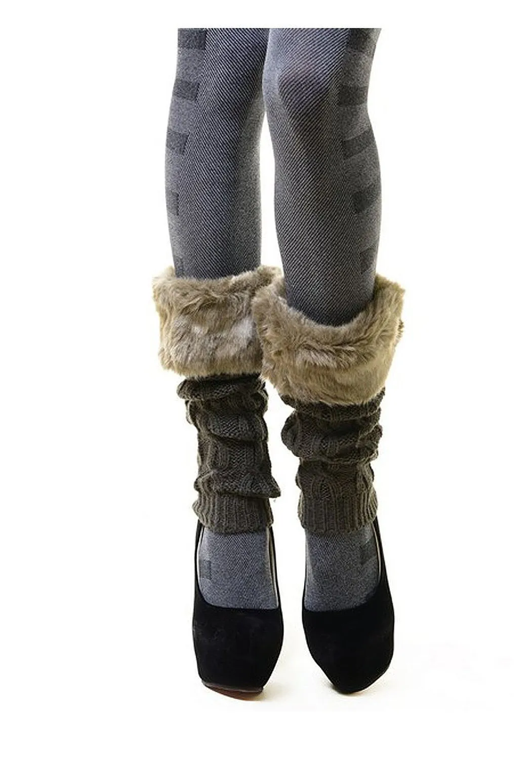 Fourever Funky Women's Faux Fur Raised Chain Link Sweater Leg Warmer