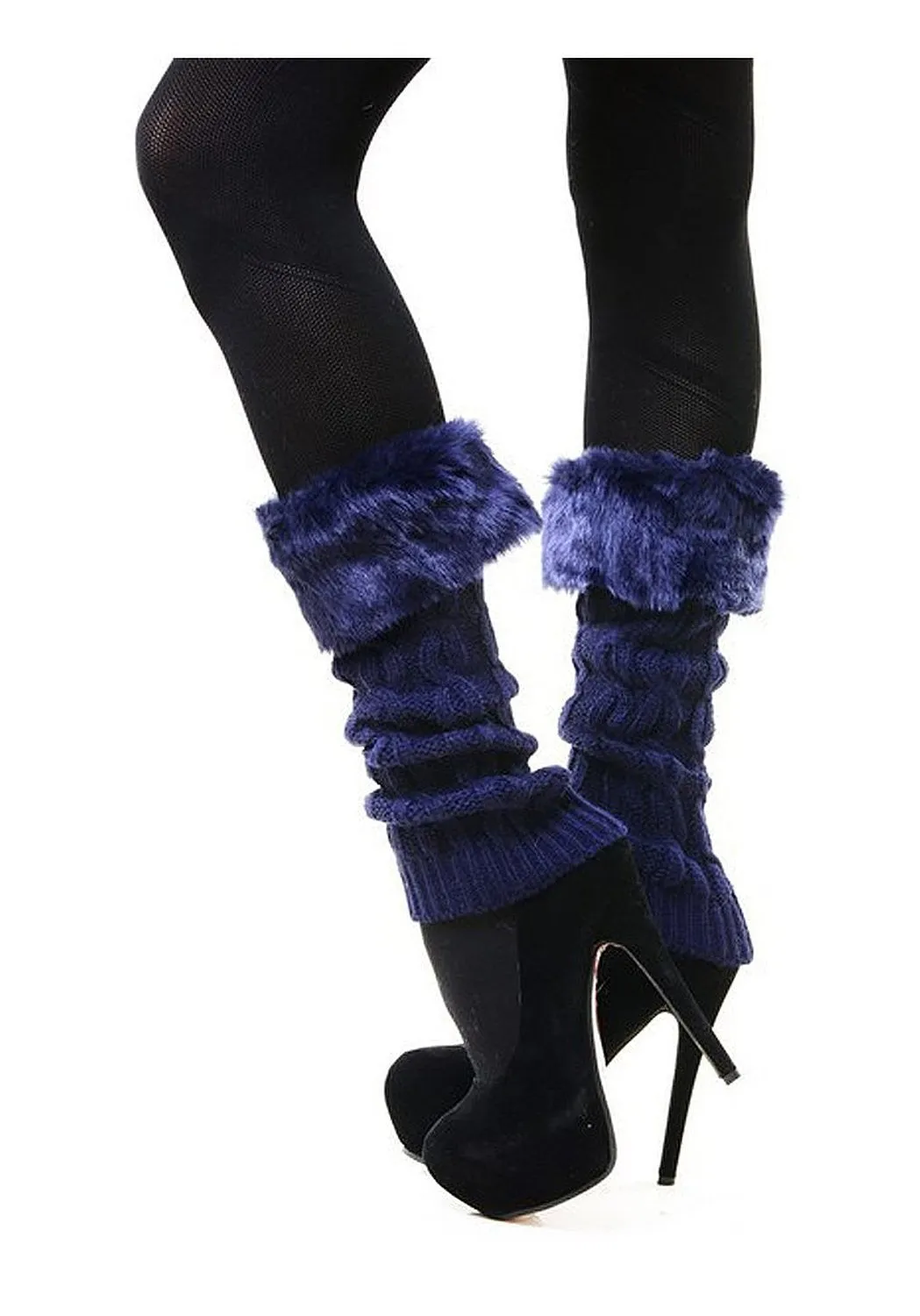 Fourever Funky Women's Faux Fur Raised Chain Link Sweater Leg Warmer