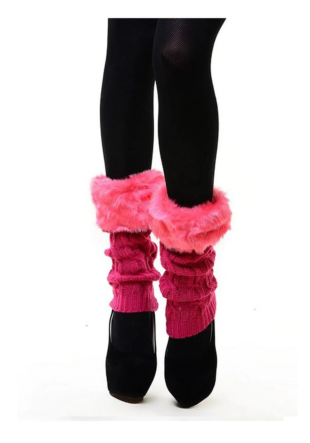 Fourever Funky Women's Faux Fur Raised Chain Link Sweater Leg Warmer