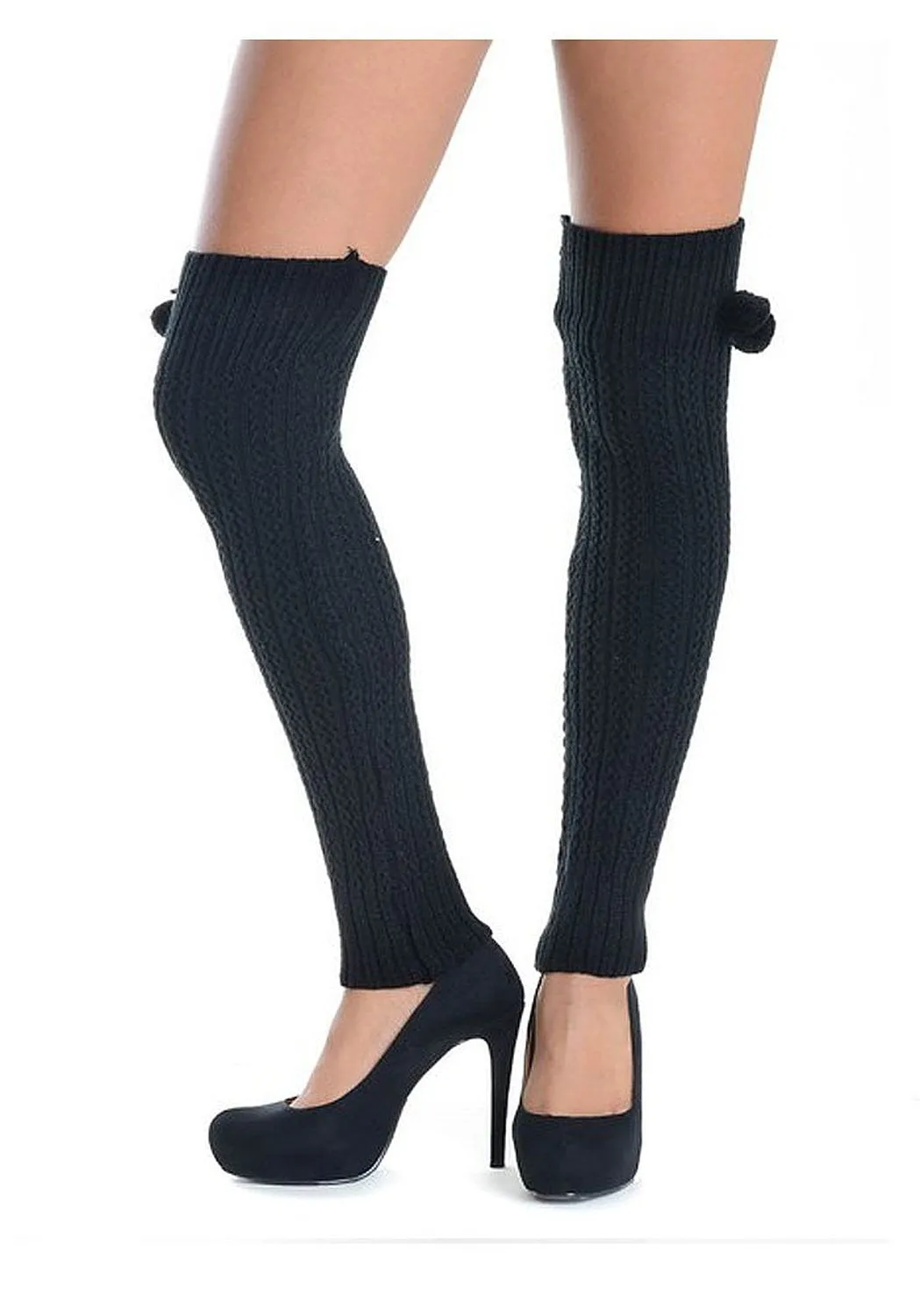 Fourever Funky Women's Pom Poms & Raised Pattern Thigh High Leg Warmer