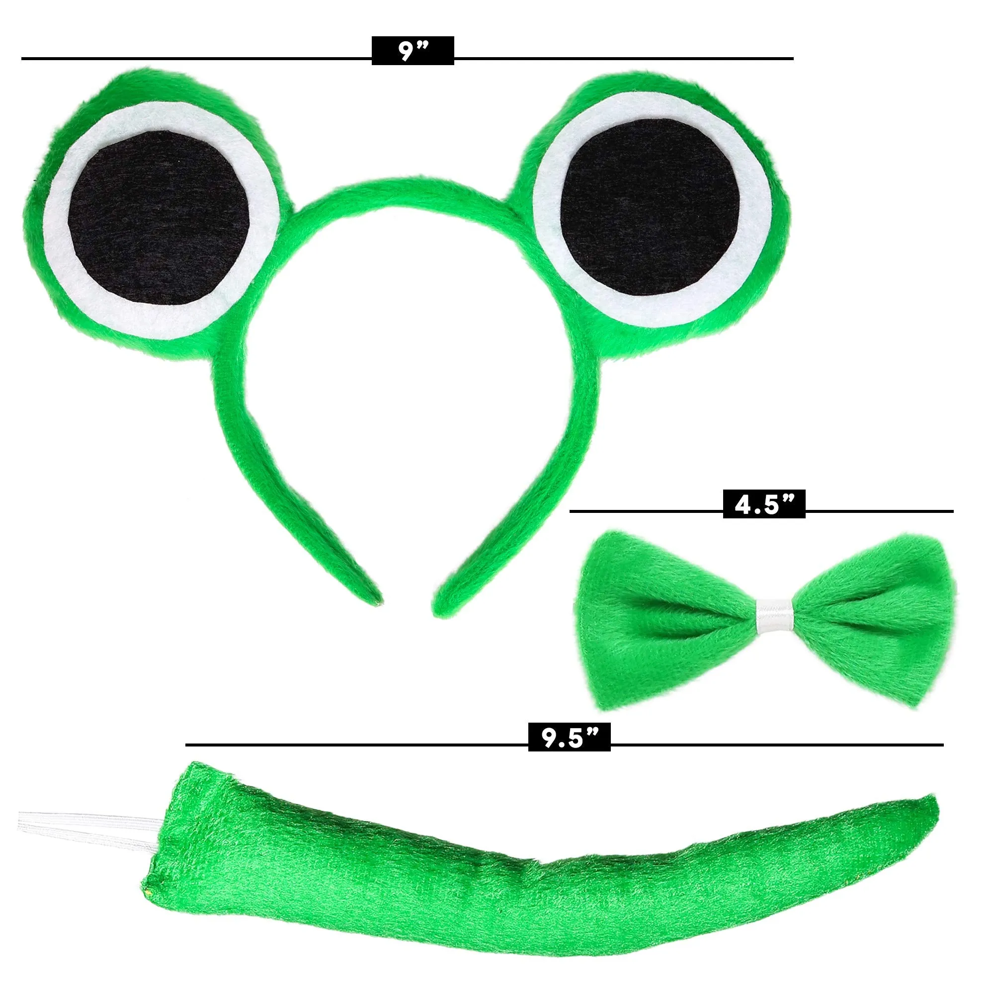 Frog Costume Accessories Set - Plush Green Frog Eyes Headband, Bowtie and Tail Toad Accessory Kit for Kids and Toddlers