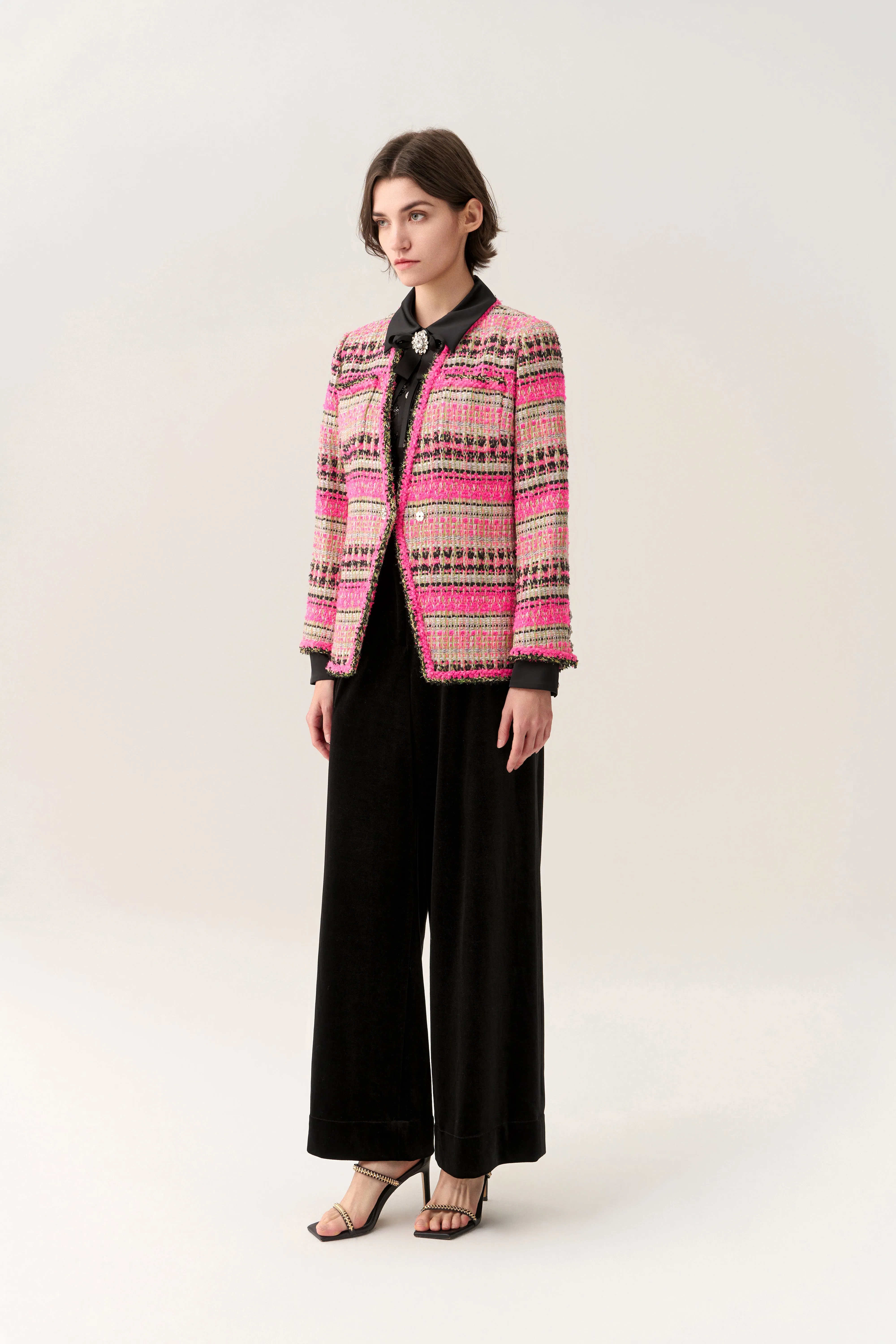 Fuchsia Shawl-lapel Striped Jacket