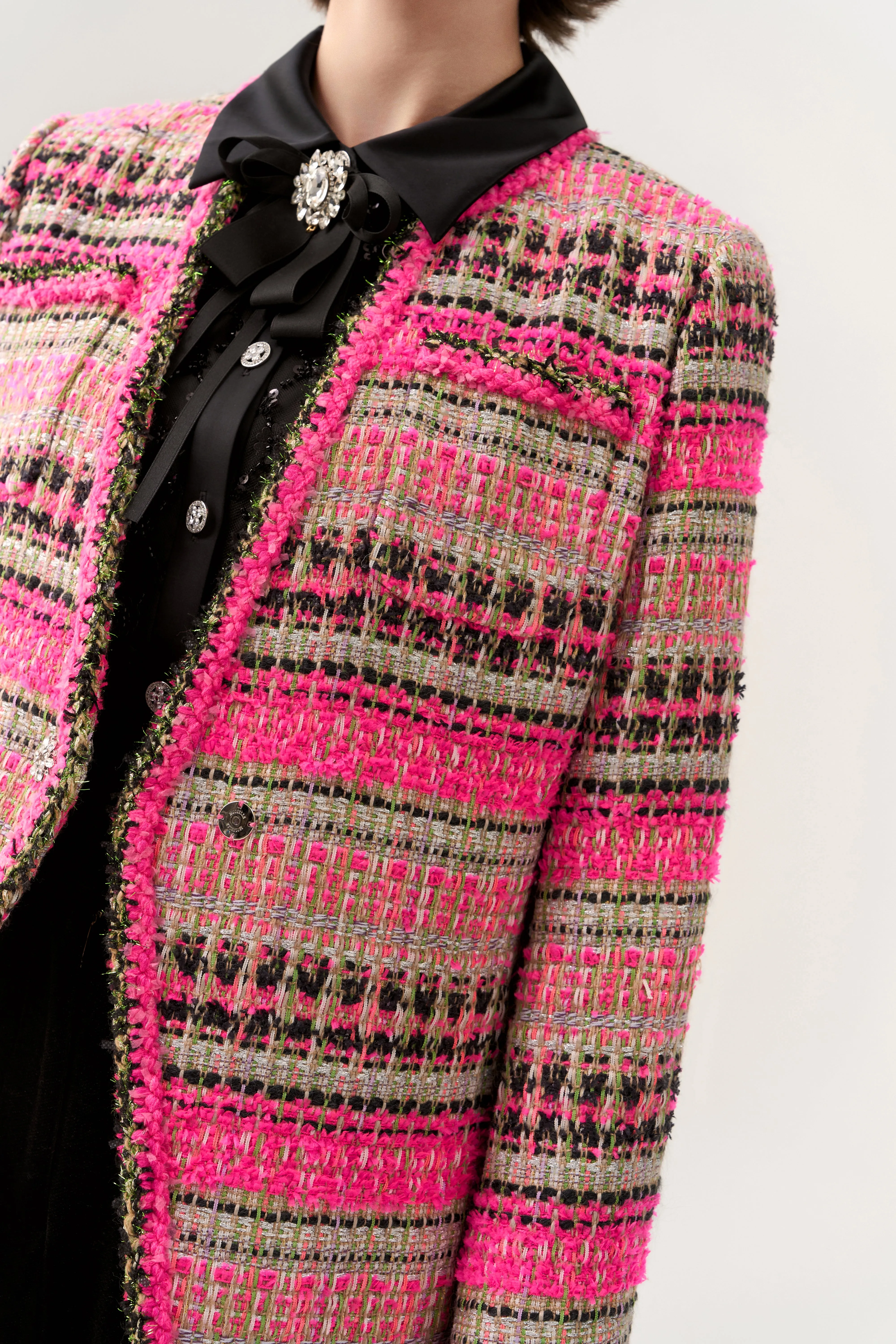 Fuchsia Shawl-lapel Striped Jacket