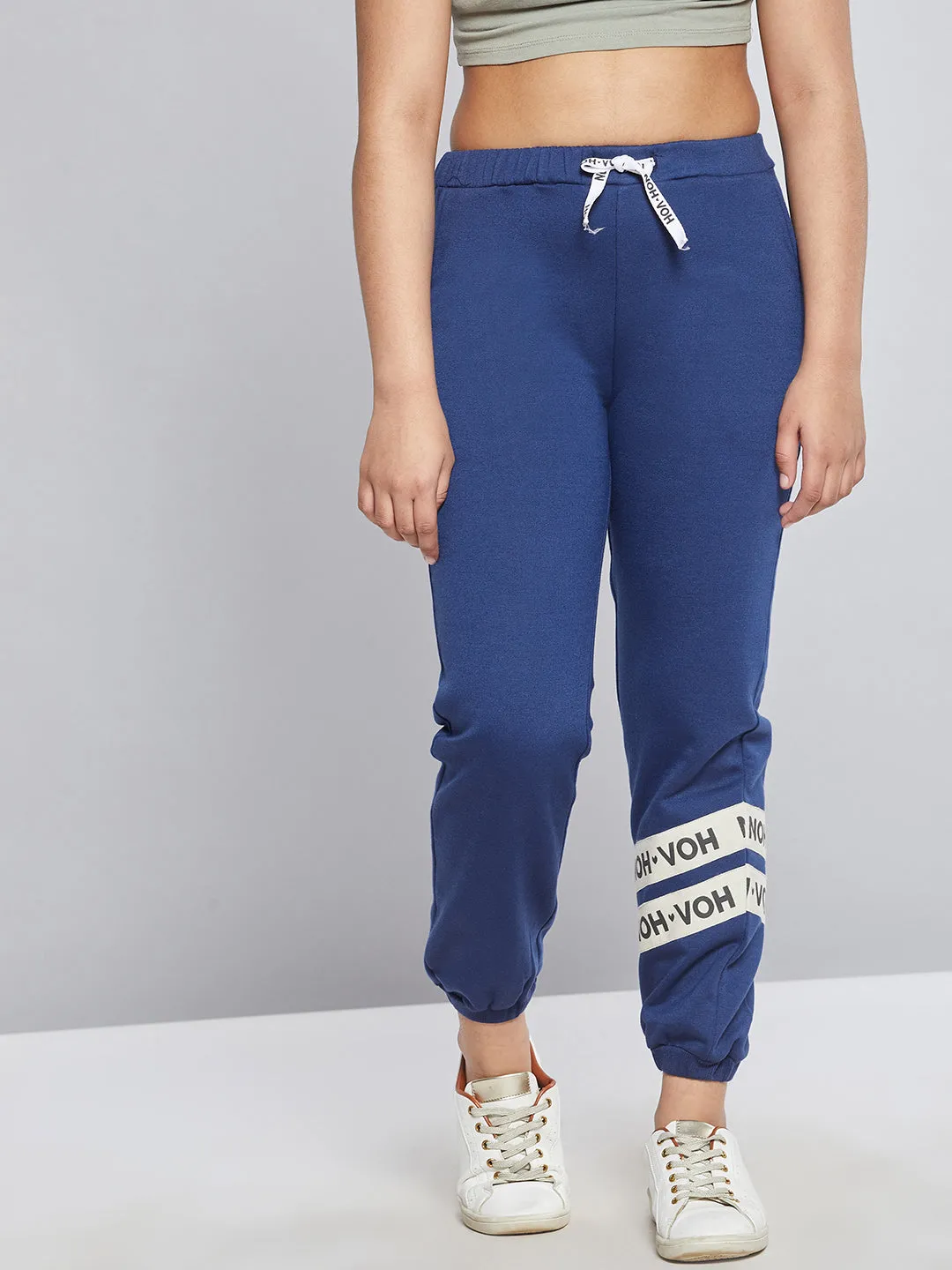 Girls Blue Fleece Brand Tape Joggers