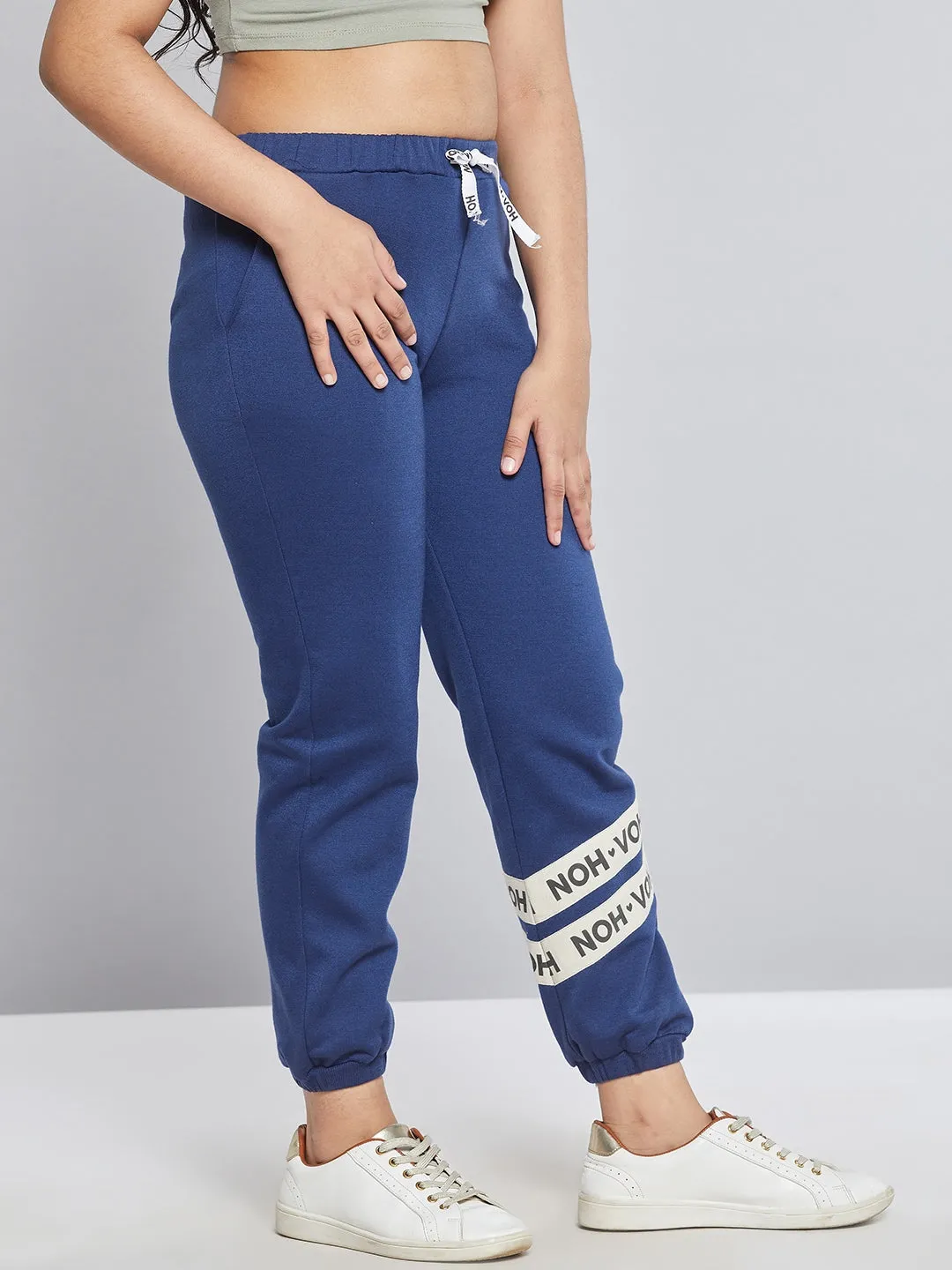 Girls Blue Fleece Brand Tape Joggers