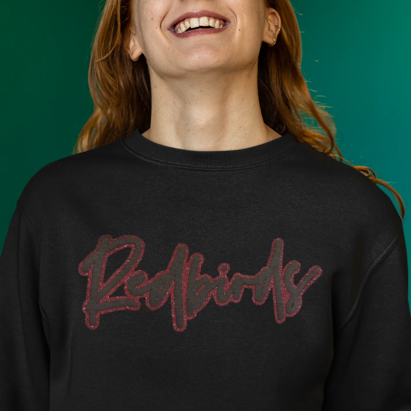 Glitter & Black Embossed Redbirds Crewneck Sweatshirt - 3D Puff Lettering