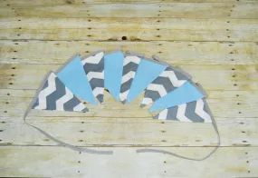 gray chevron and baby blue banner, gray chevron room decoration, first birthday banner, chevron photo prop, gray chevron and blue bunting