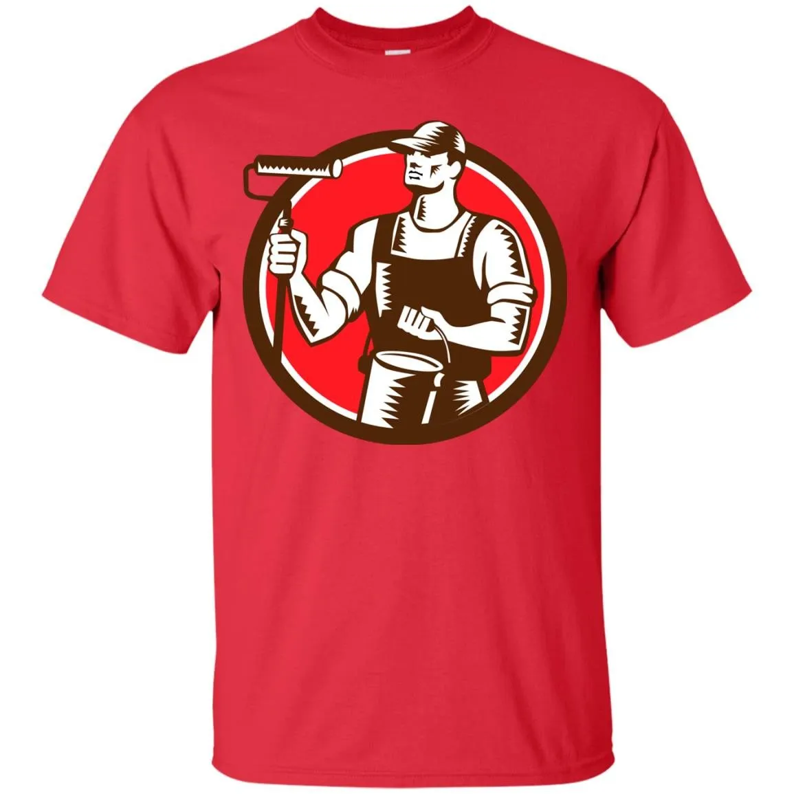 House Painter Holding Paint Roller Circle Woodcut T-Shirt