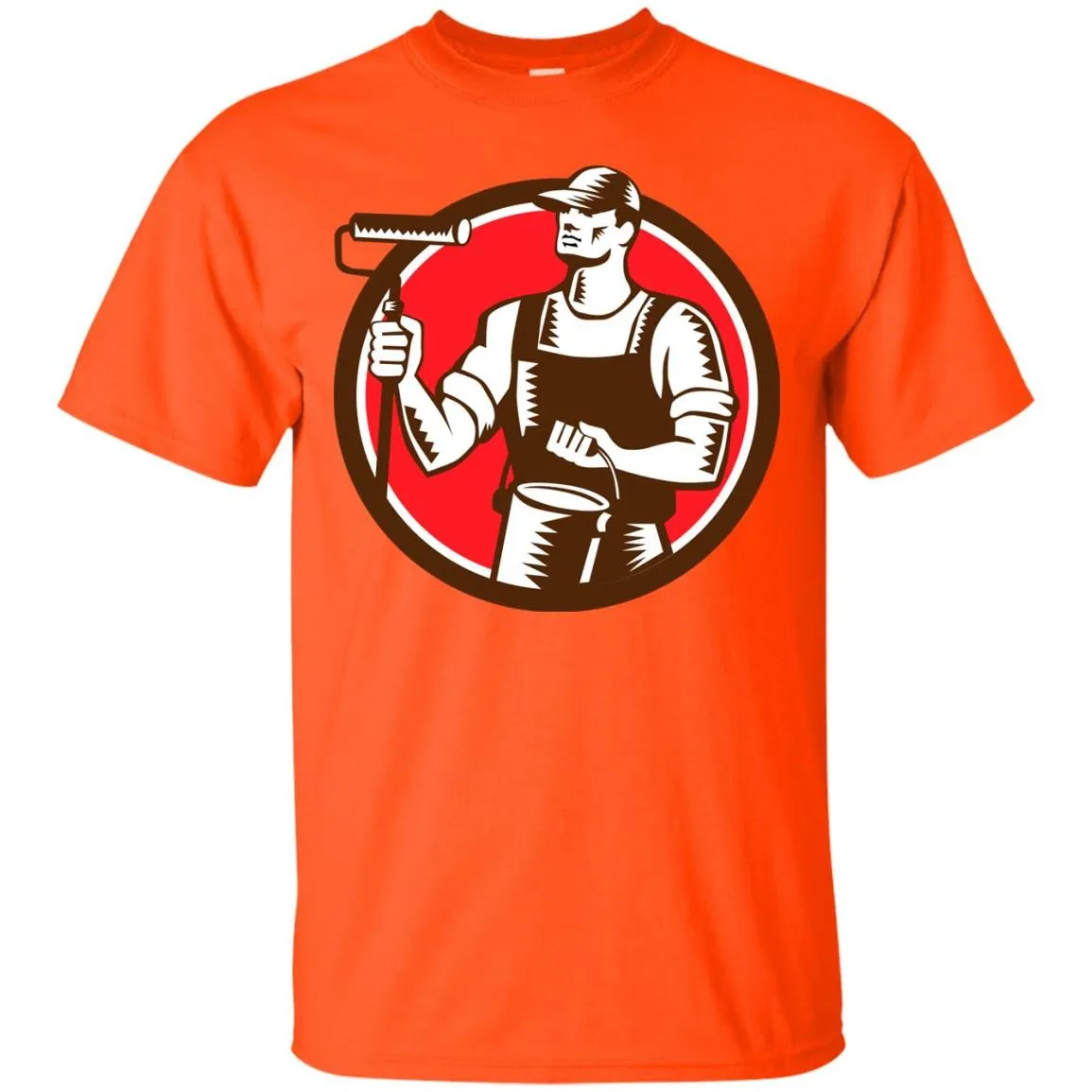 House Painter Holding Paint Roller Circle Woodcut T-Shirt