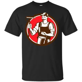 House Painter Holding Paint Roller Circle Woodcut T-Shirt