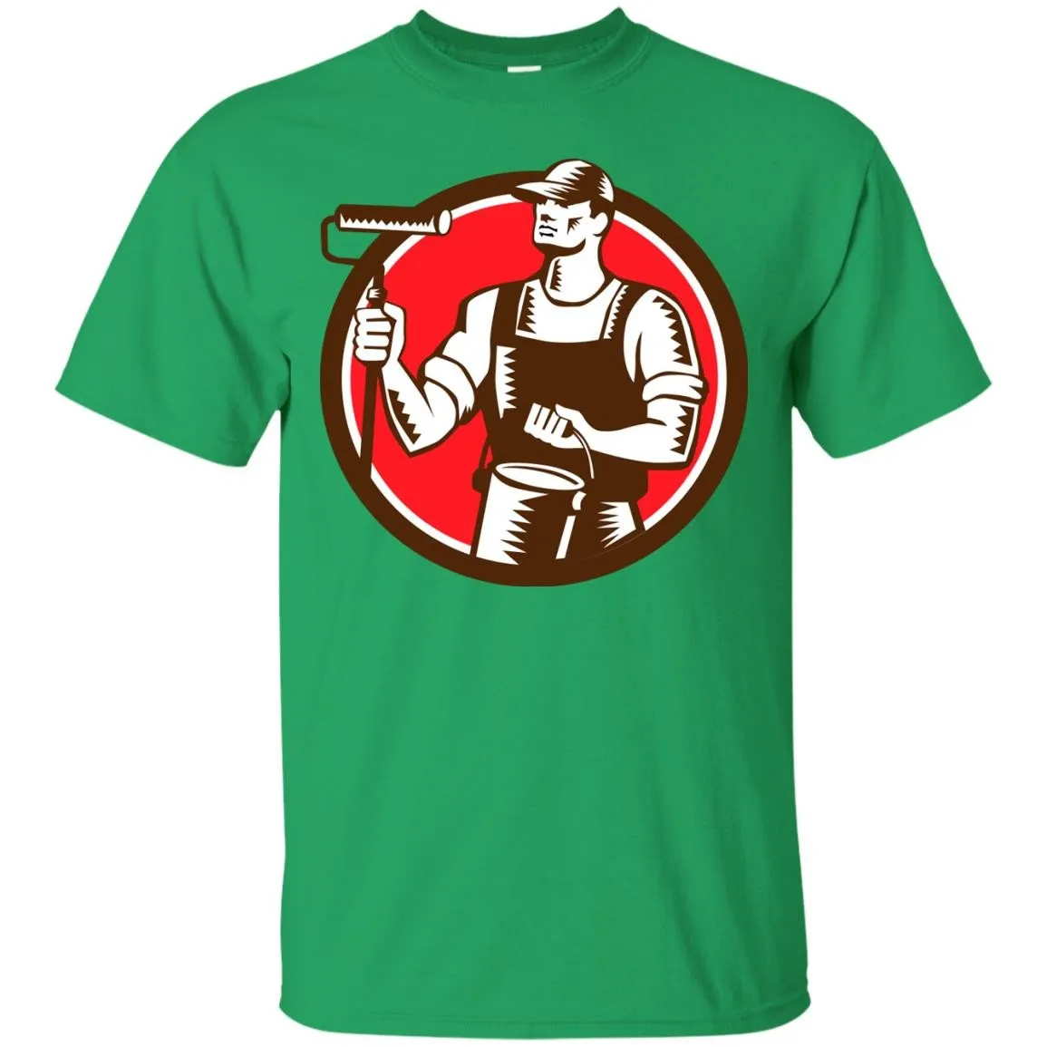 House Painter Holding Paint Roller Circle Woodcut T-Shirt