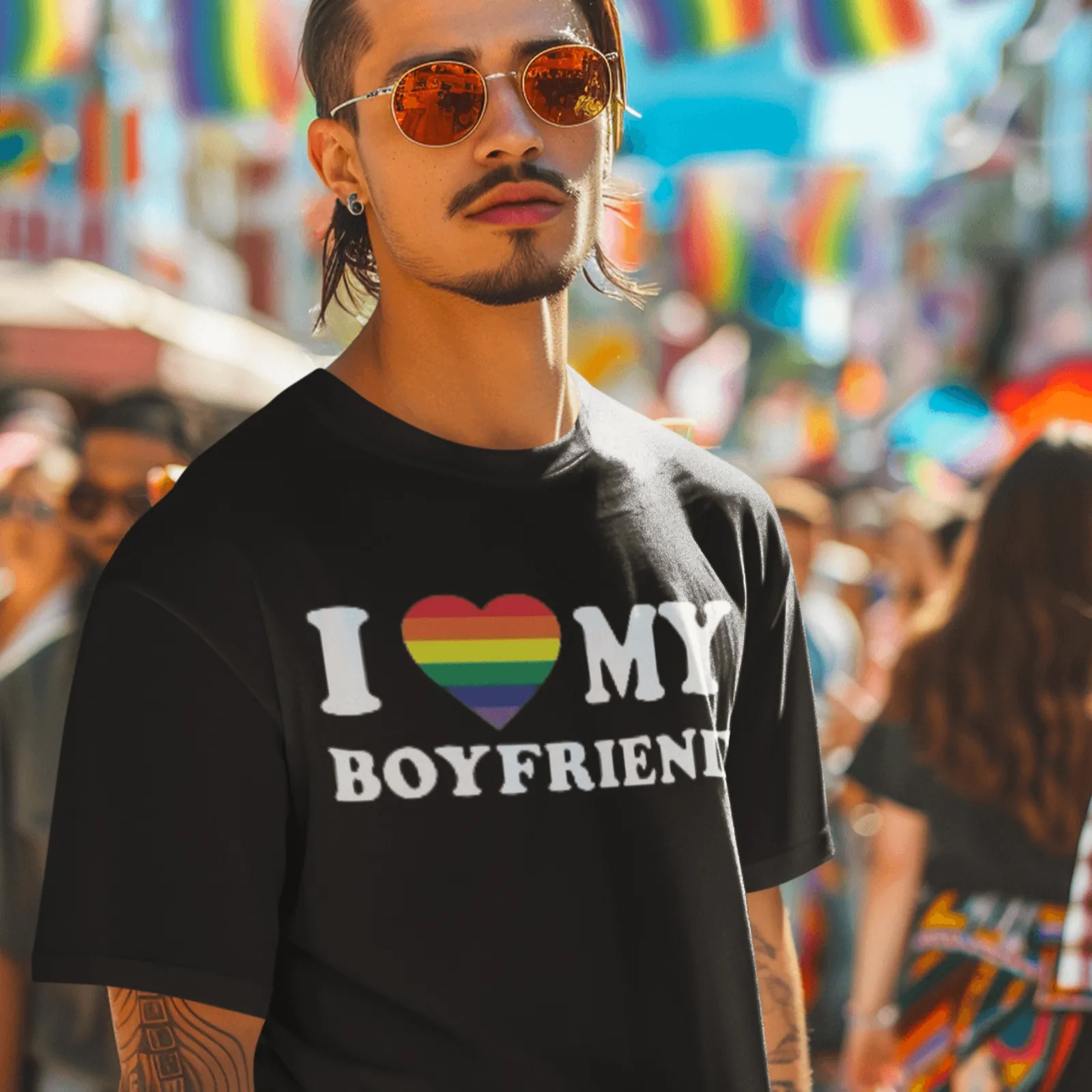 I Love My Boyfriend With Pride Heart Short Sleeve 100% Cotton Crew Neck Top