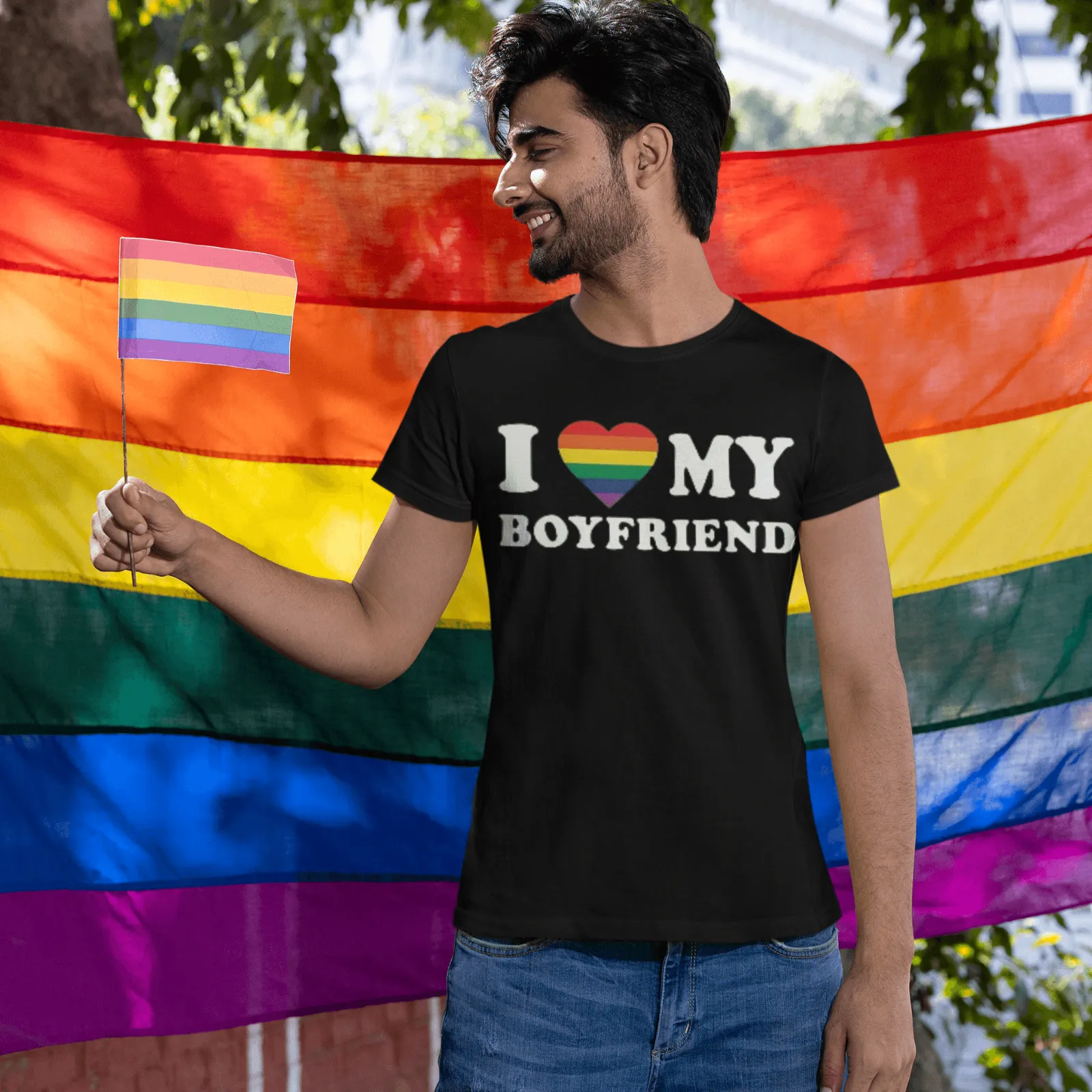 I Love My Boyfriend With Pride Heart Short Sleeve 100% Cotton Crew Neck Top