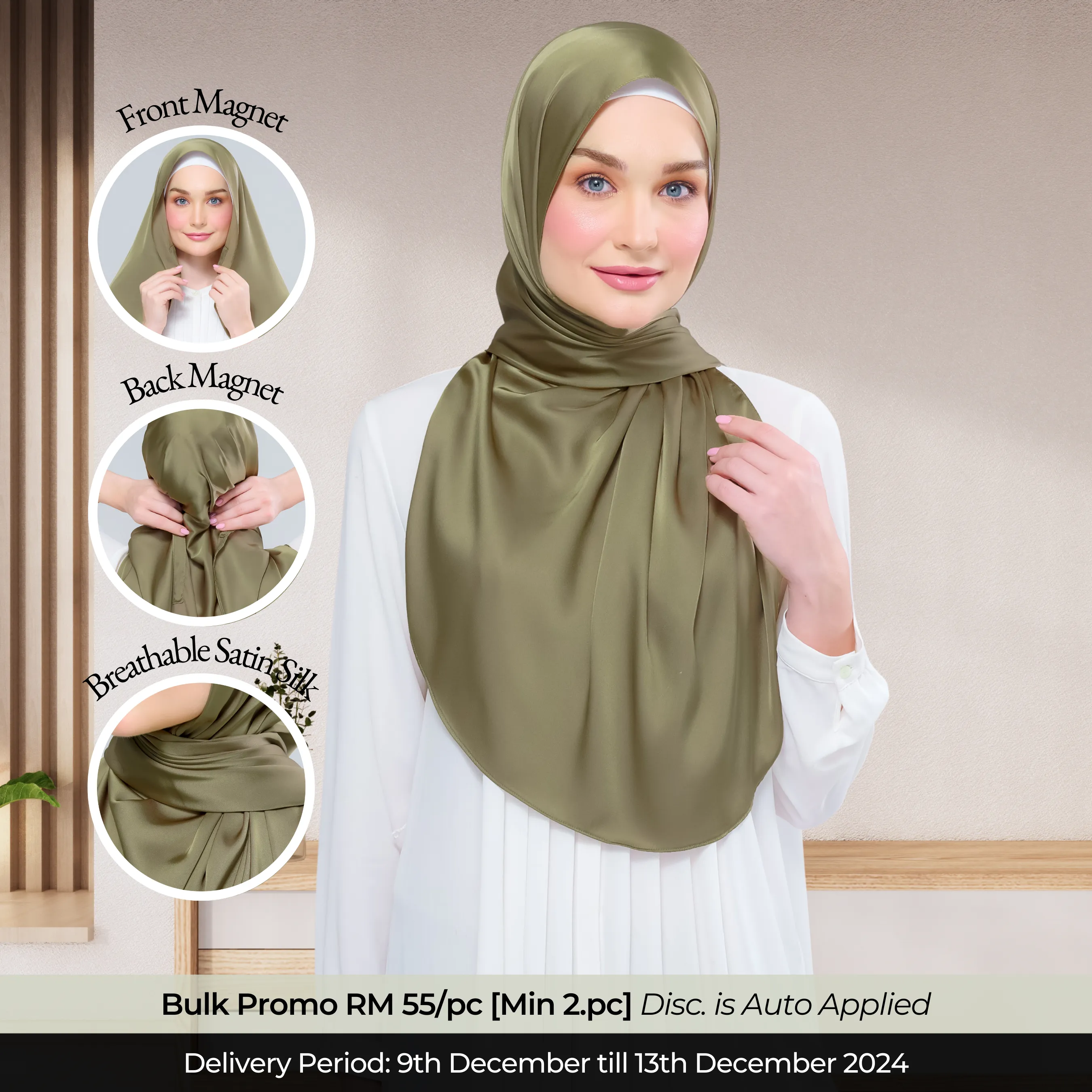 Instant Tag n' Go Shawl  | Satin Silk in Olive