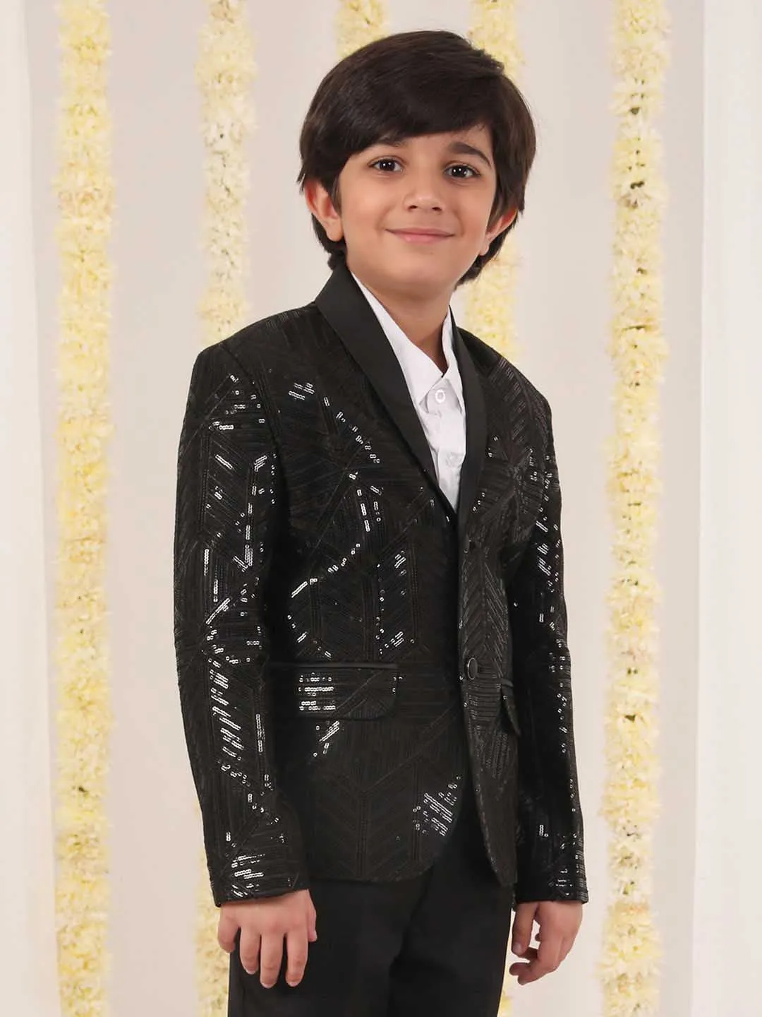 Jashvi Boy's Black Embellished Blazer