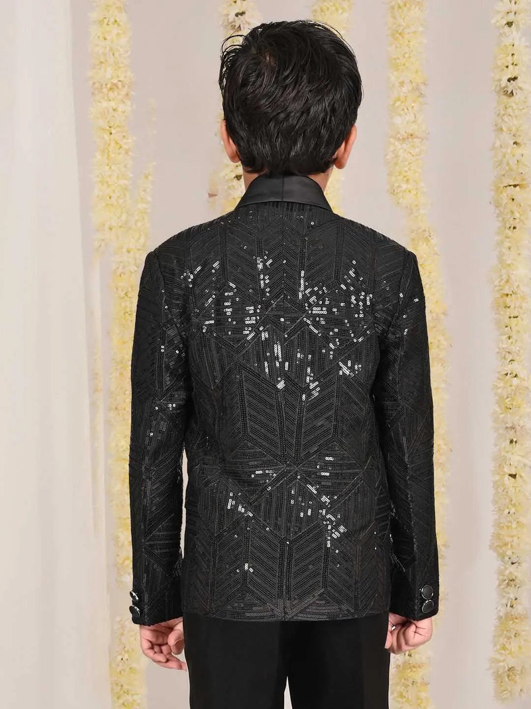 Jashvi Boy's Black Embellished Blazer