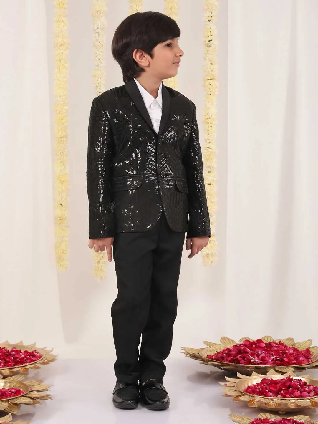 Jashvi Boy's Black Embellished Blazer