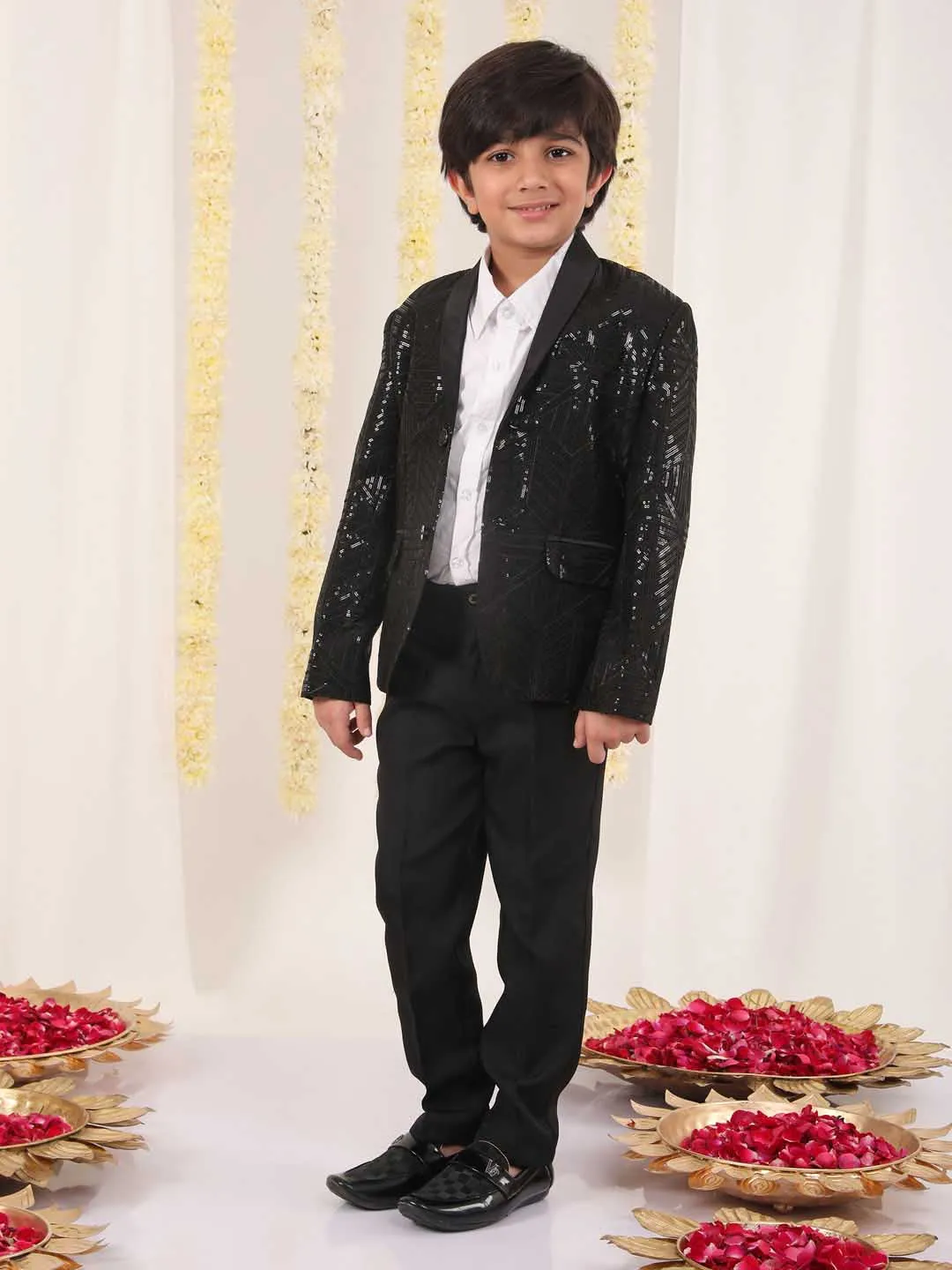 Jashvi Boy's Black Embellished Blazer