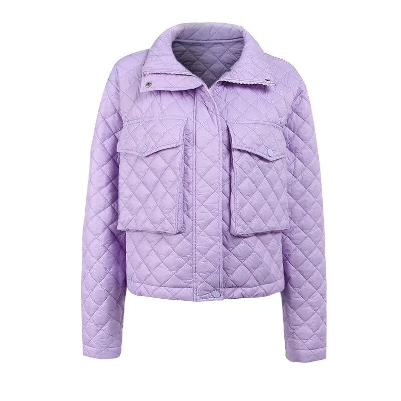 Joskaa Cyber Monday Sales Weiyao Y2k Purple Quilted Jacket For Women 2024 Korean Fashion Autumn Winter Zip Up Cute Bubble Coat Streetwear Casual White