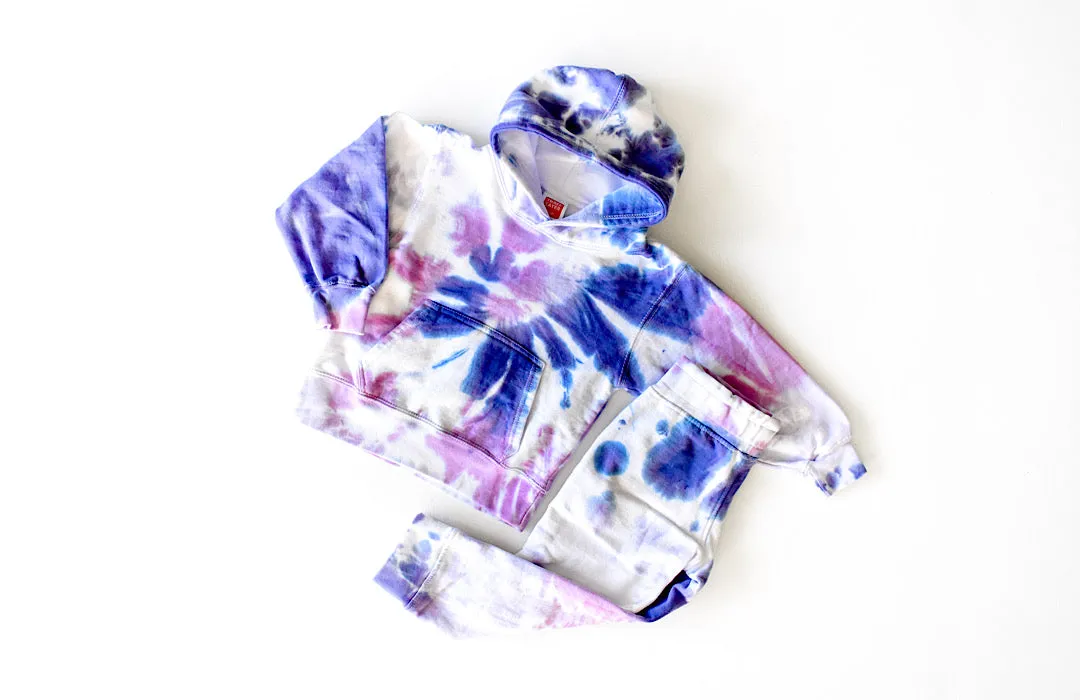 Kids Tie Dye Joggers in Purple