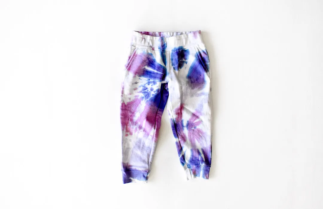 Kids Tie Dye Joggers in Purple