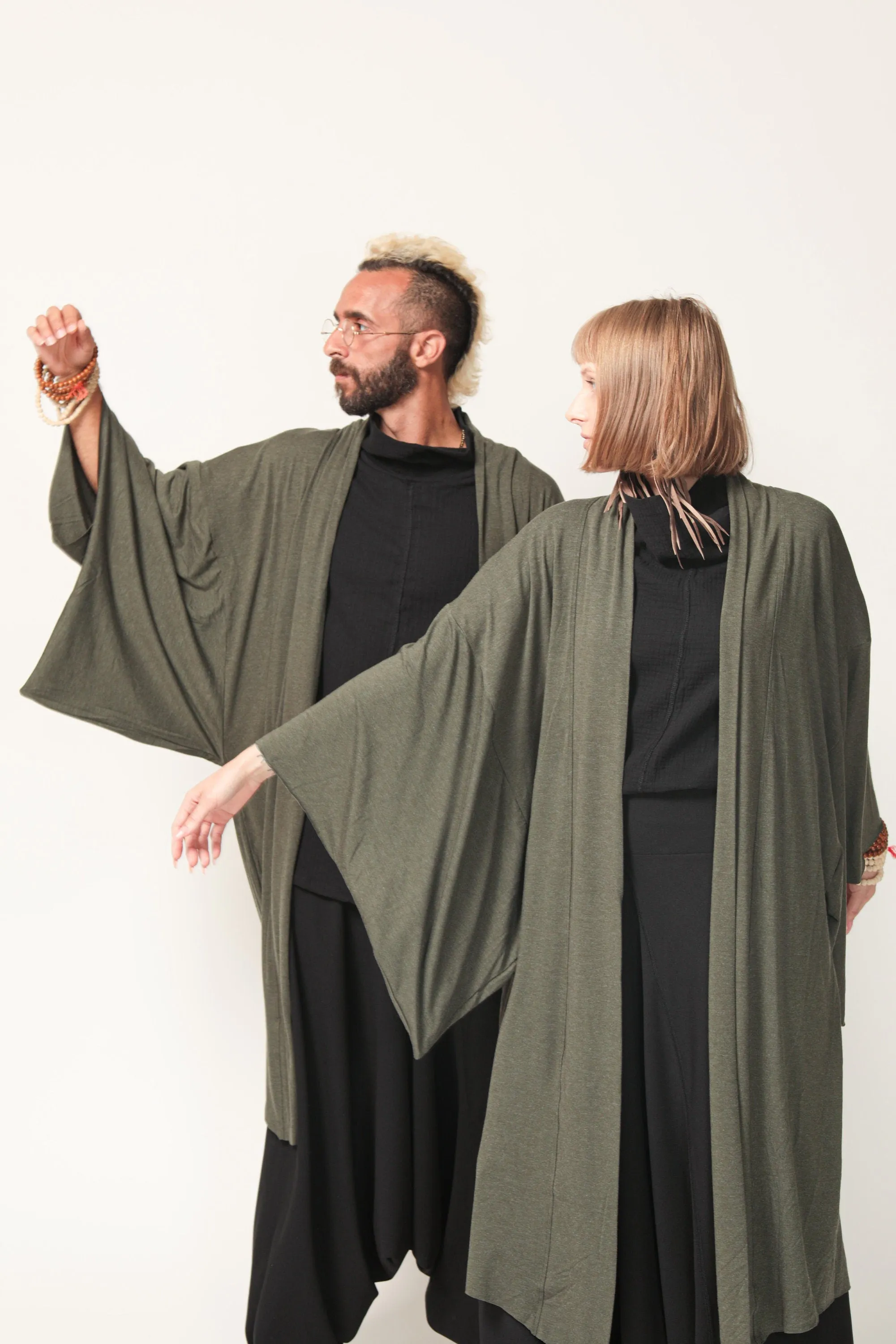 Long Green Haori Kimono Jacket for Women