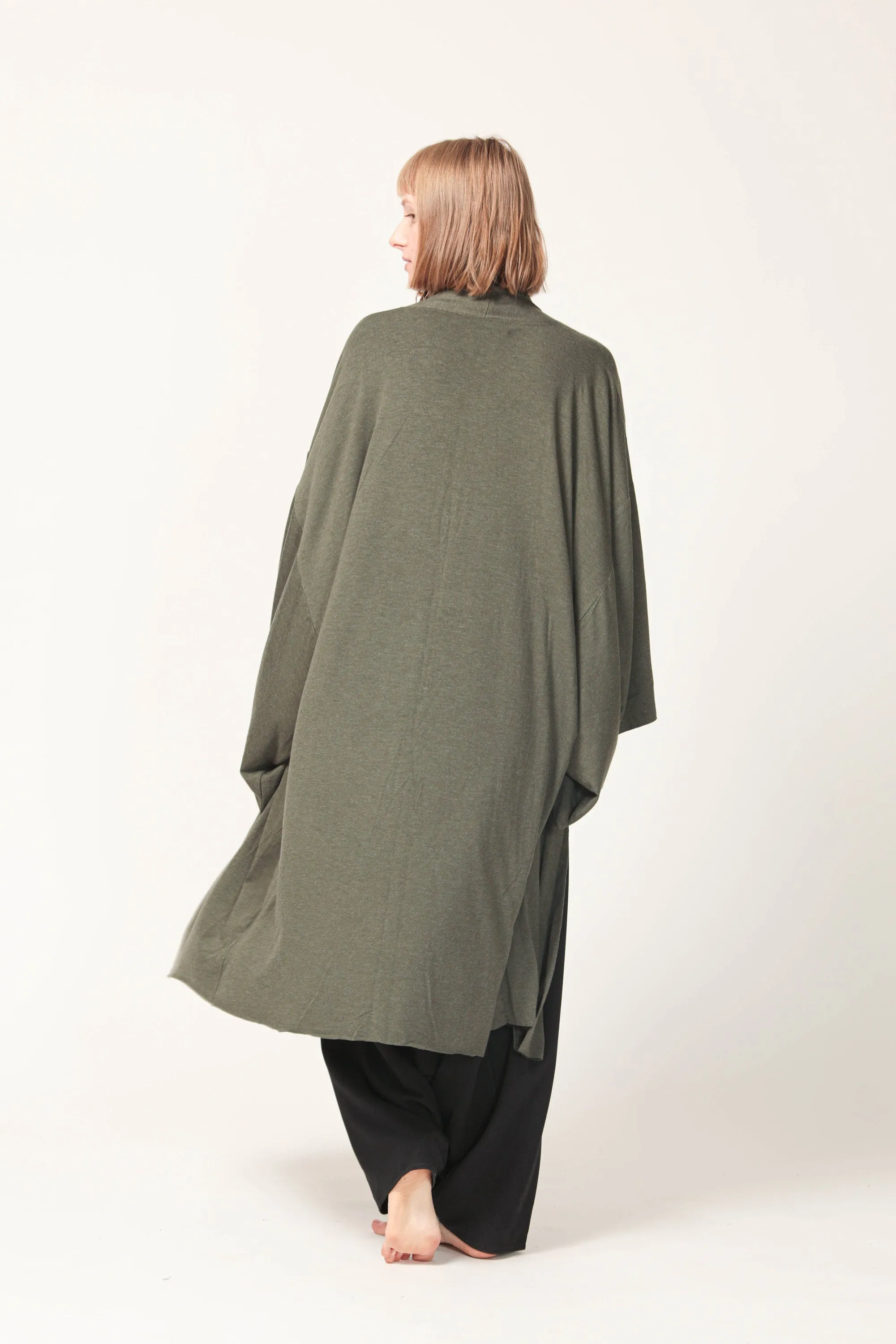 Long Green Haori Kimono Jacket for Women