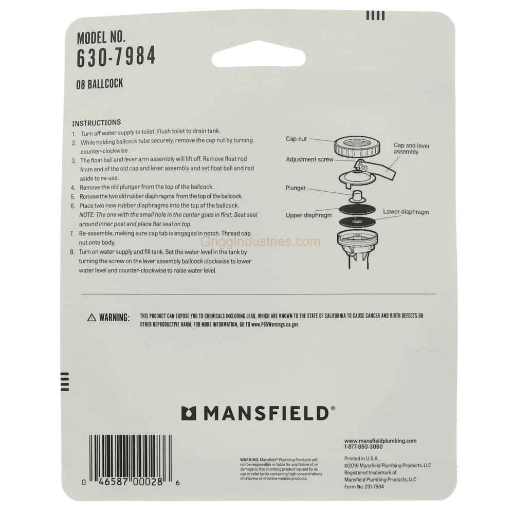 Mansfield 630-7984 Fill Valve Repair Kit