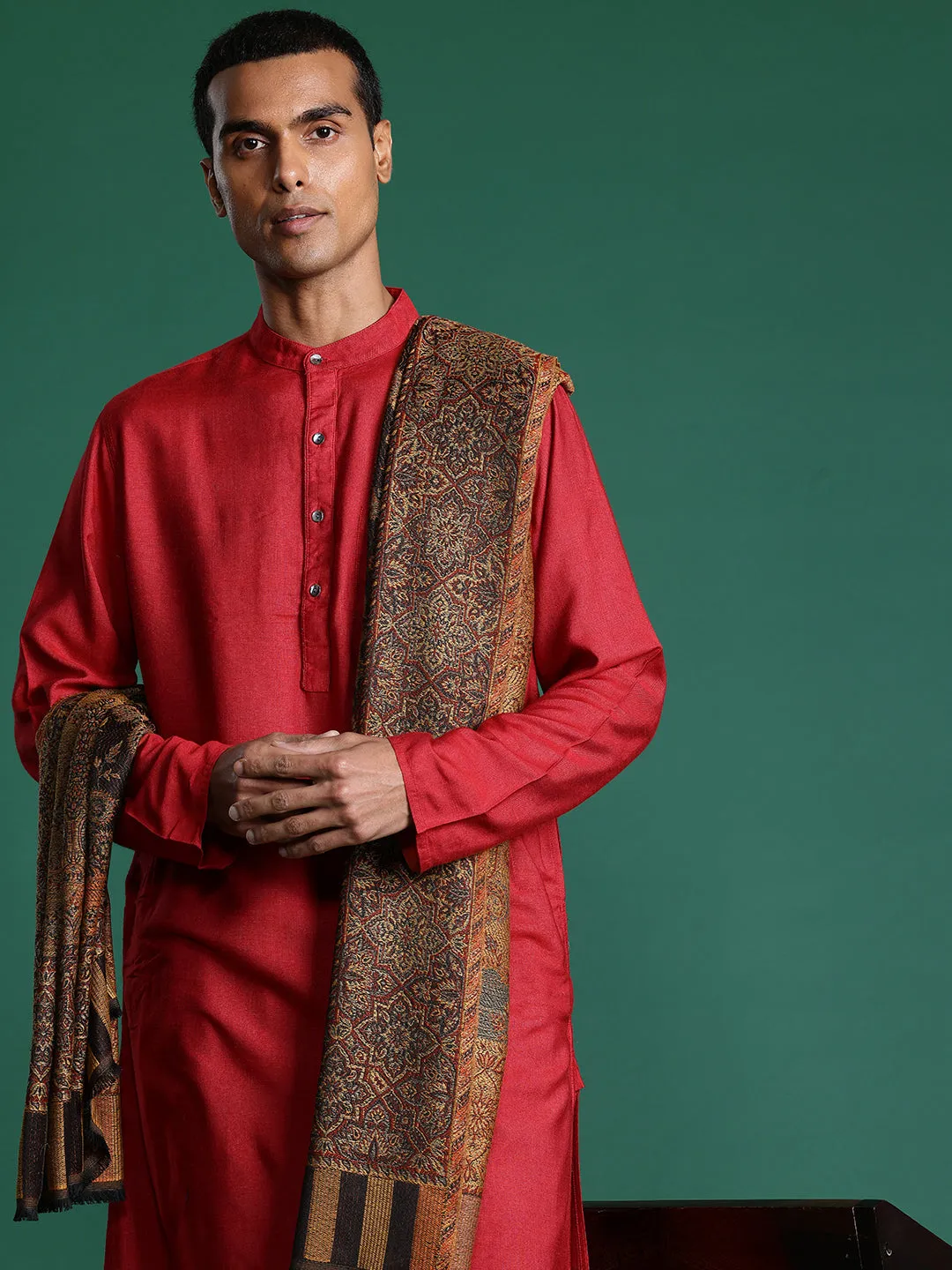 Men Ethnic Motifs Woven Design Jamawar Shawl