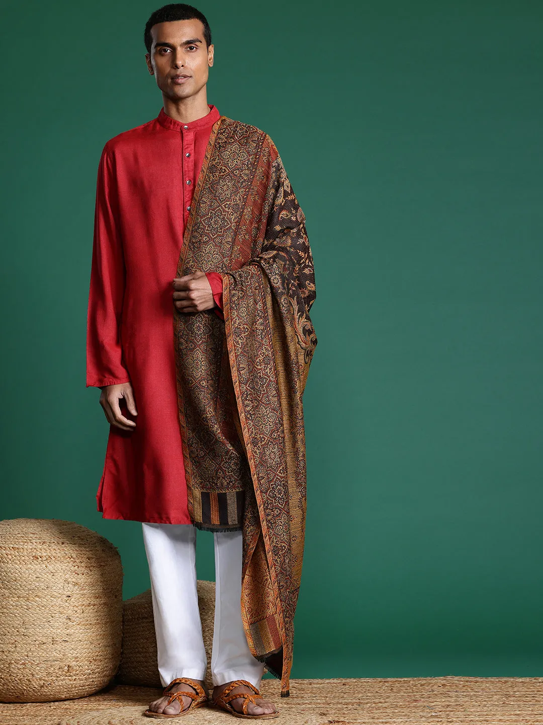 Men Ethnic Motifs Woven Design Jamawar Shawl