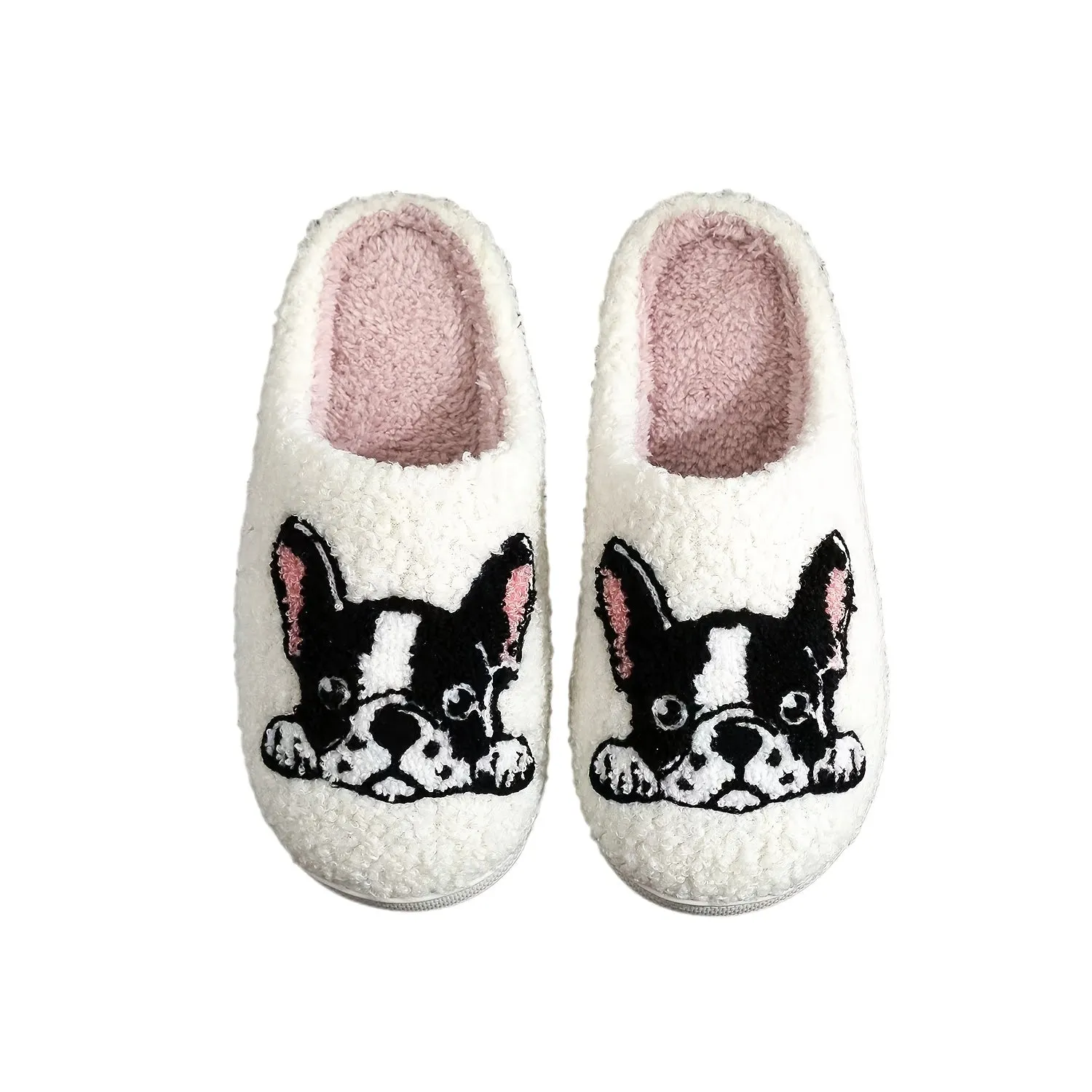 Men's Bulldog Pattern Hollow Out Fuzzy Slippers, Comfy Non Slip Casual Thermal Slides, Men's Winter Indoor Footwear